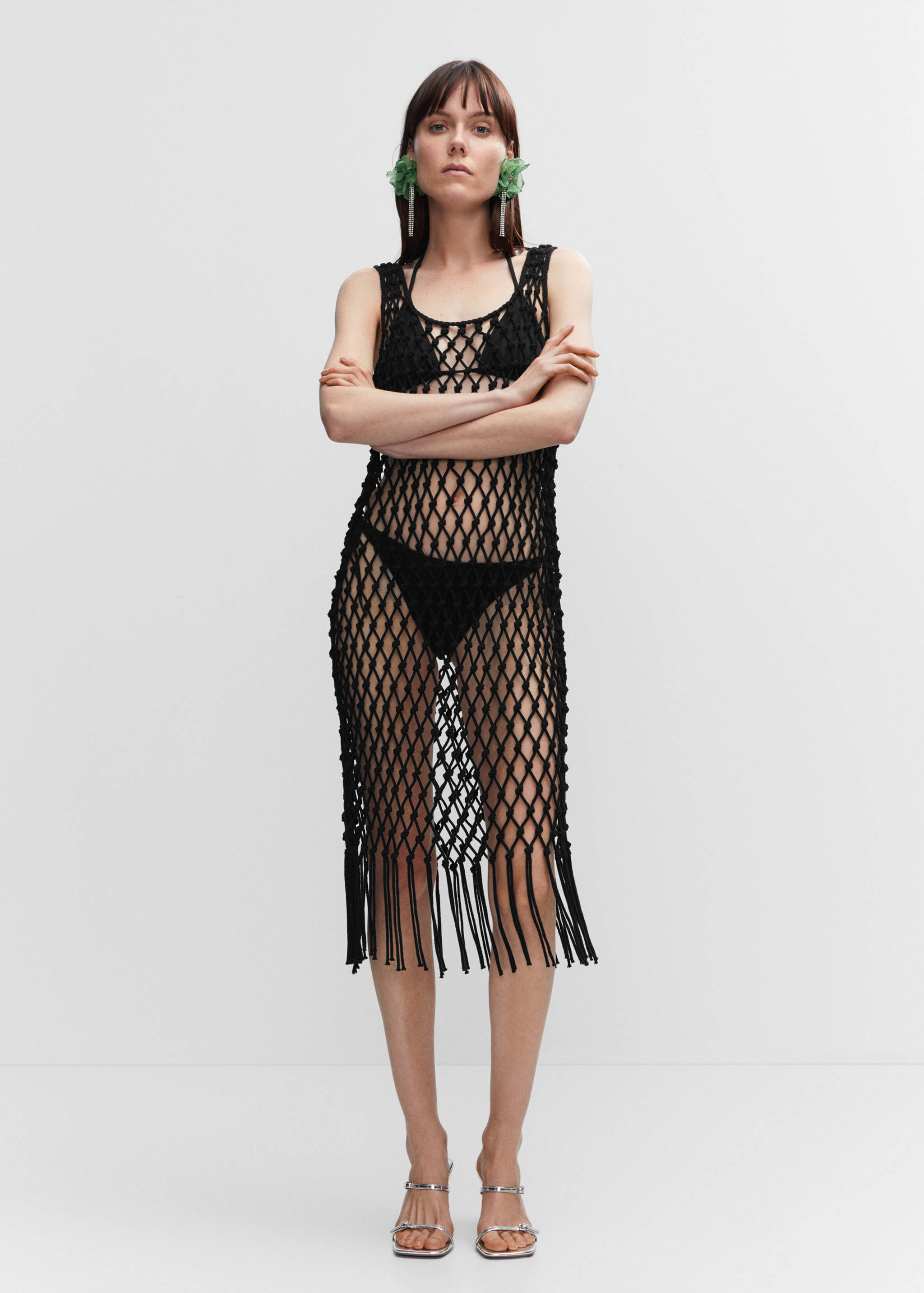Mesh dress with fringe detail - General plane