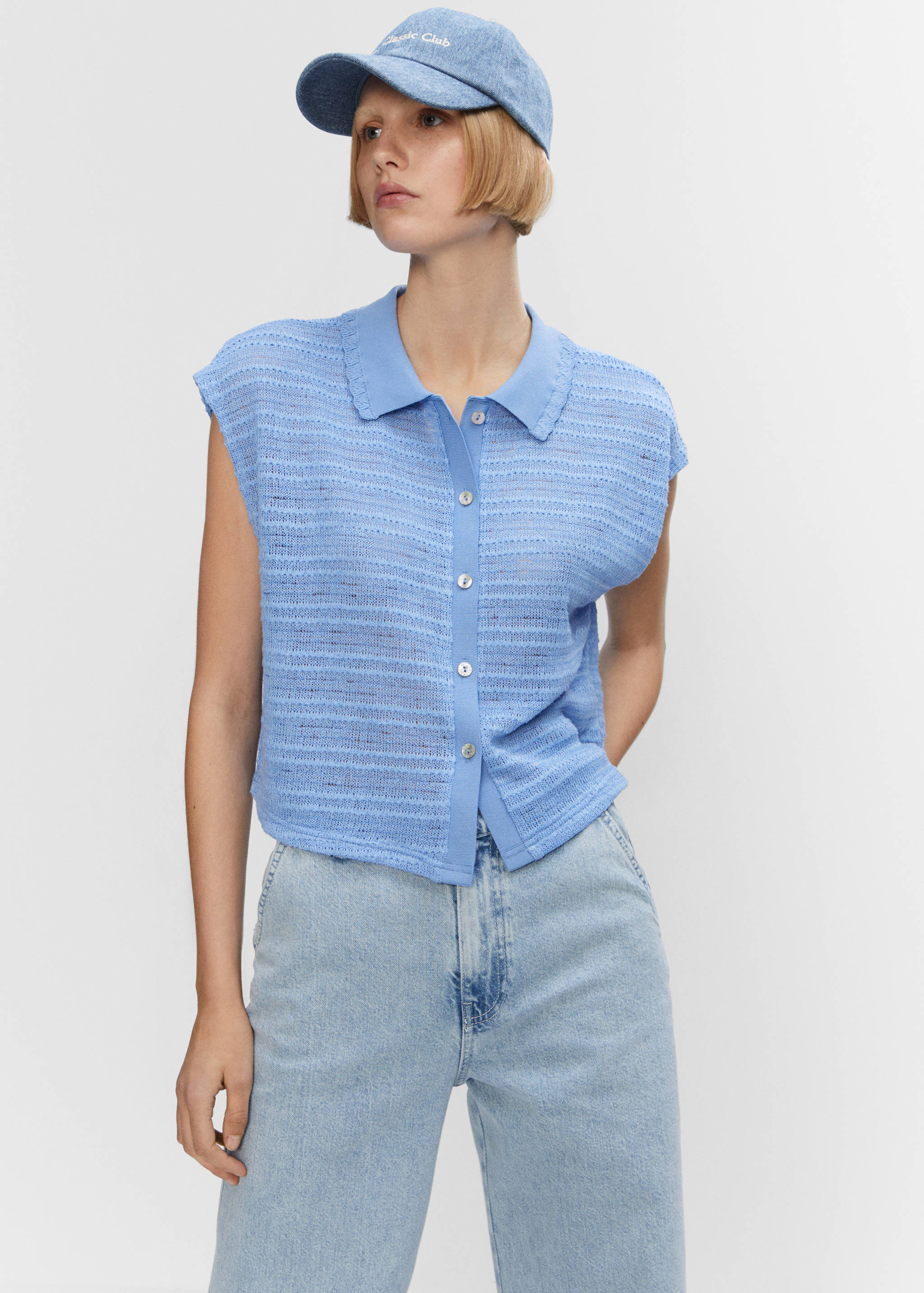 Hemdblusen-Top aus Strick - Mittlere Ansicht