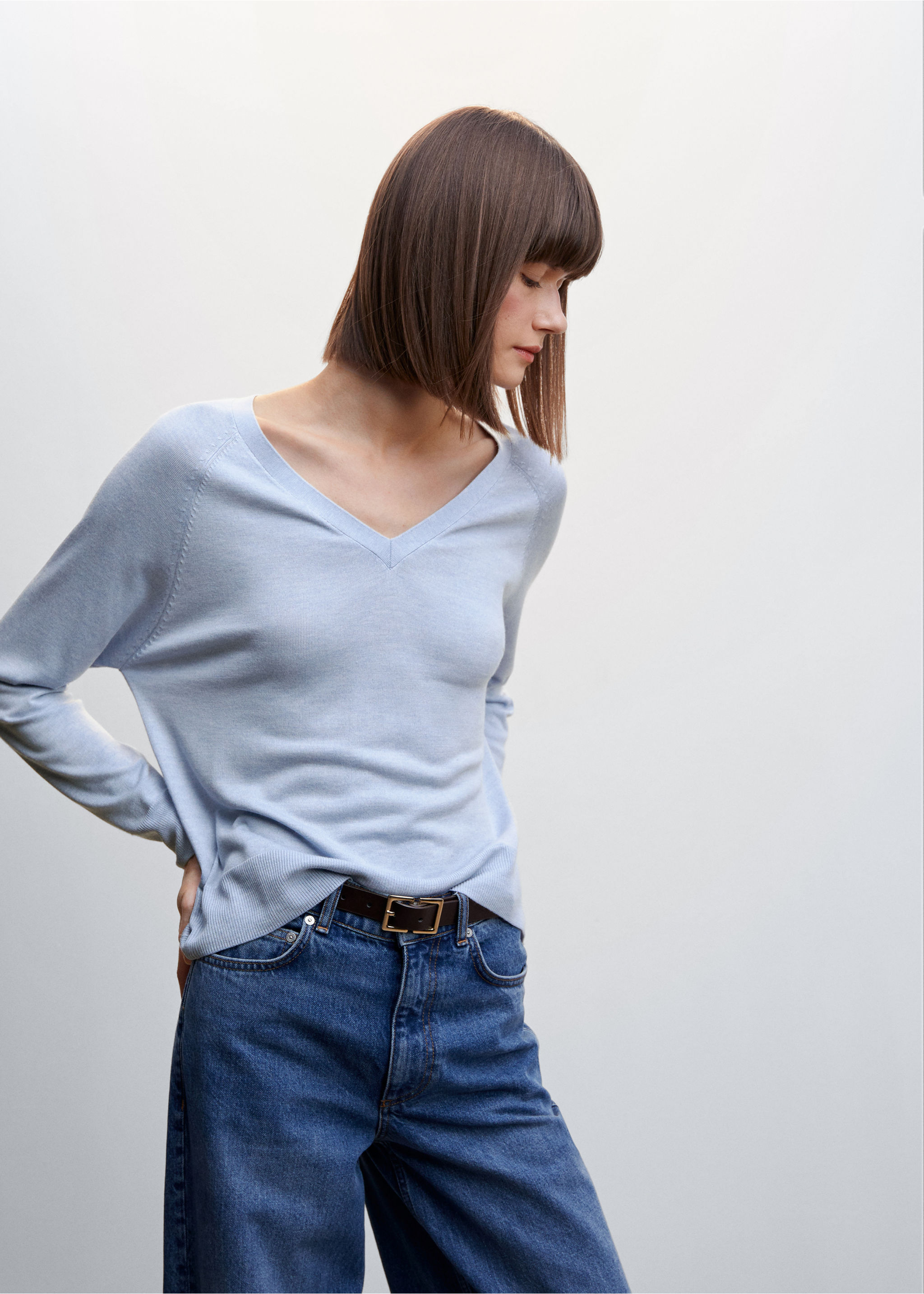 Pull-over maille fine col V - Plan moyen