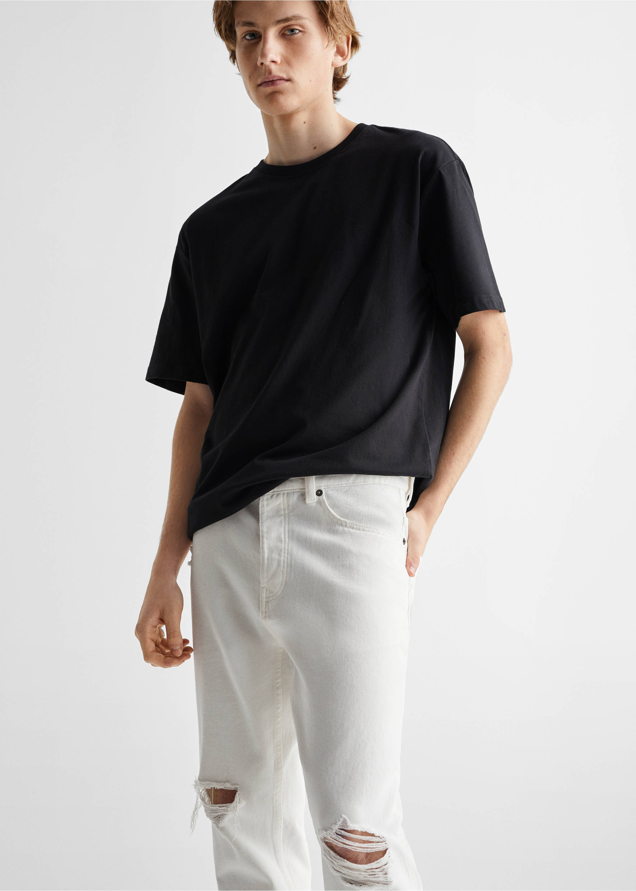 Ripped tapered-fit jeans - Medium plane, White. Ref: 47023260-00.