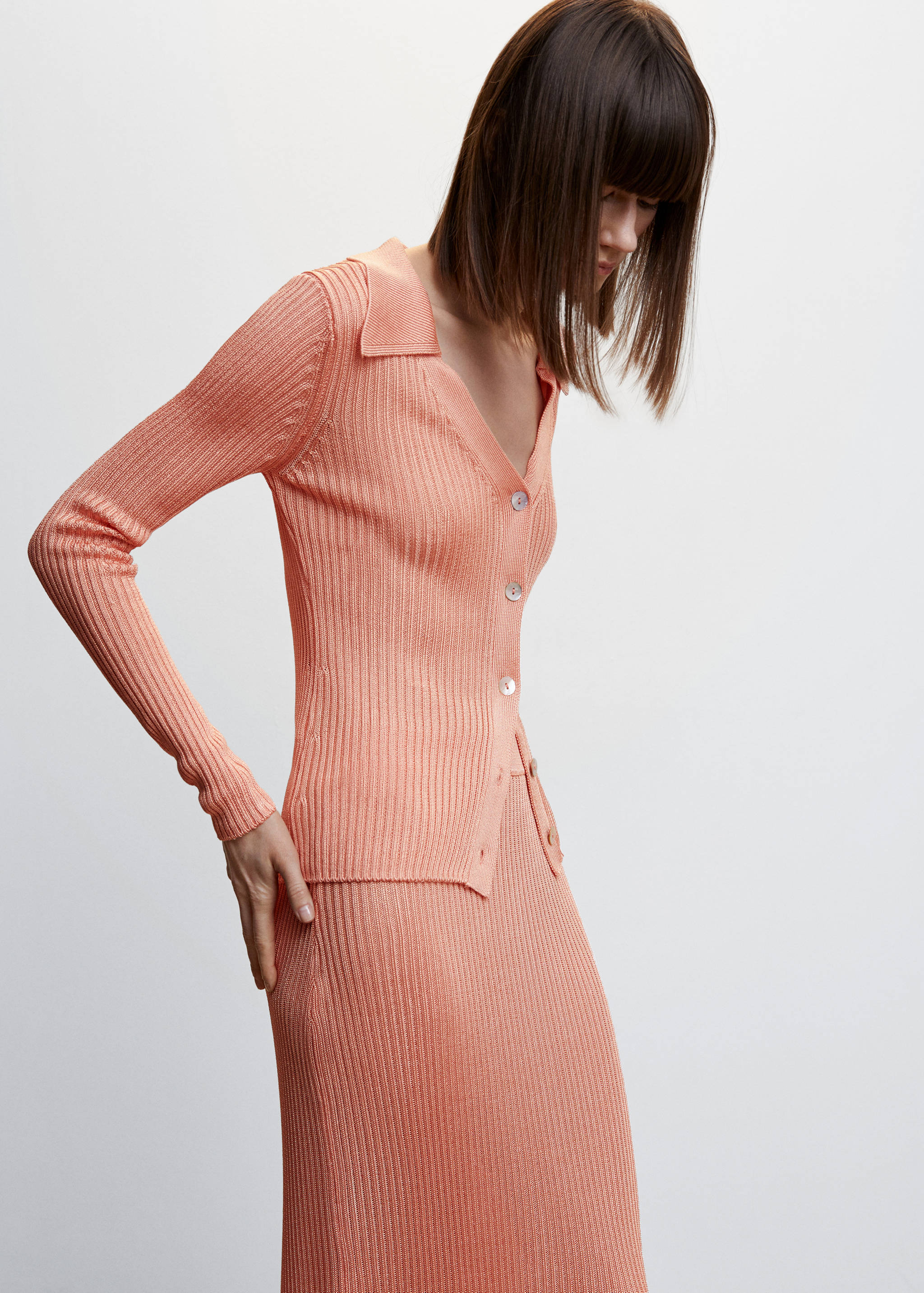 Kardigan s límečkem stylu polokošile - Náhled ve středové rovině