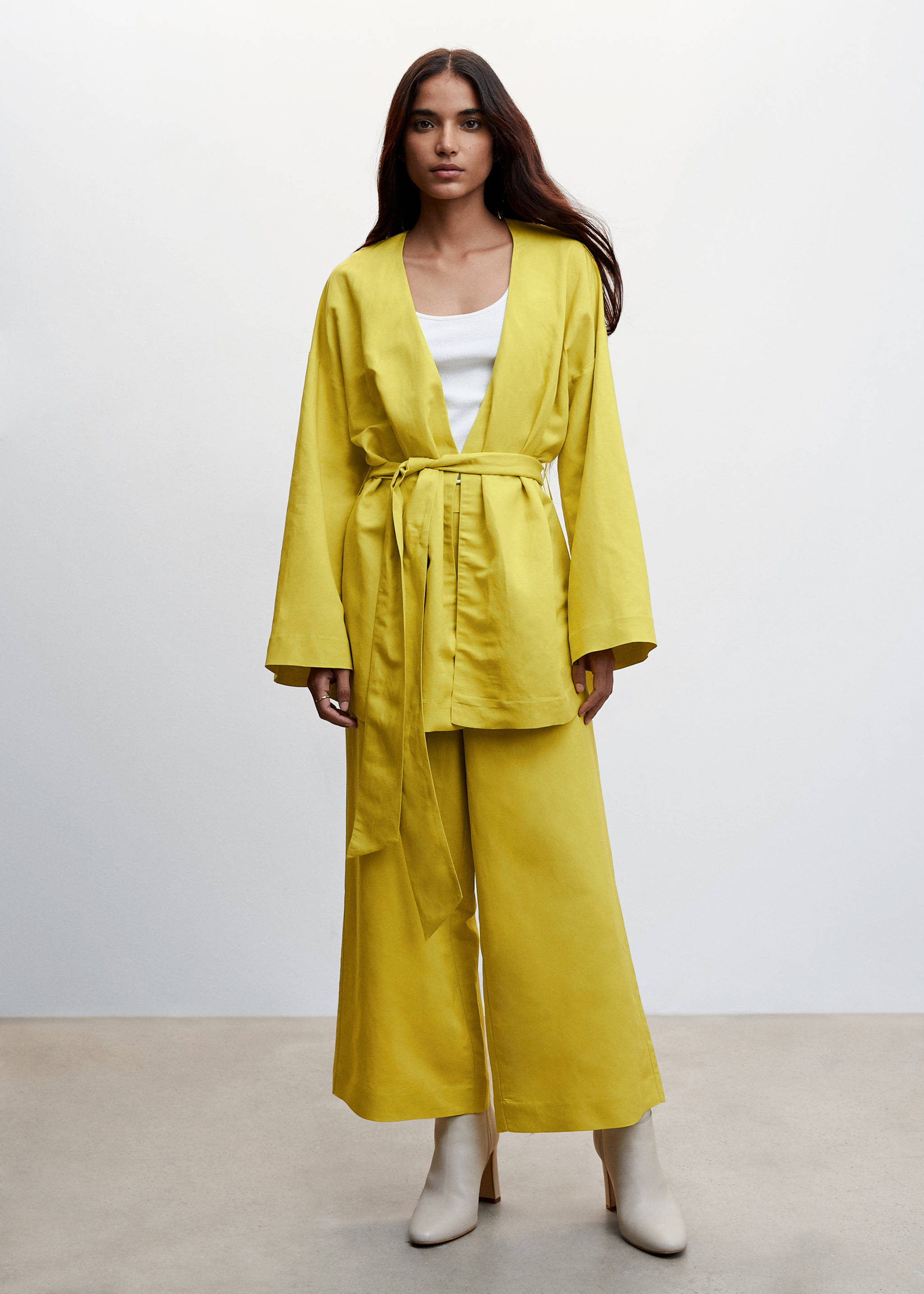 Cropped linen-blend trousers - General plane