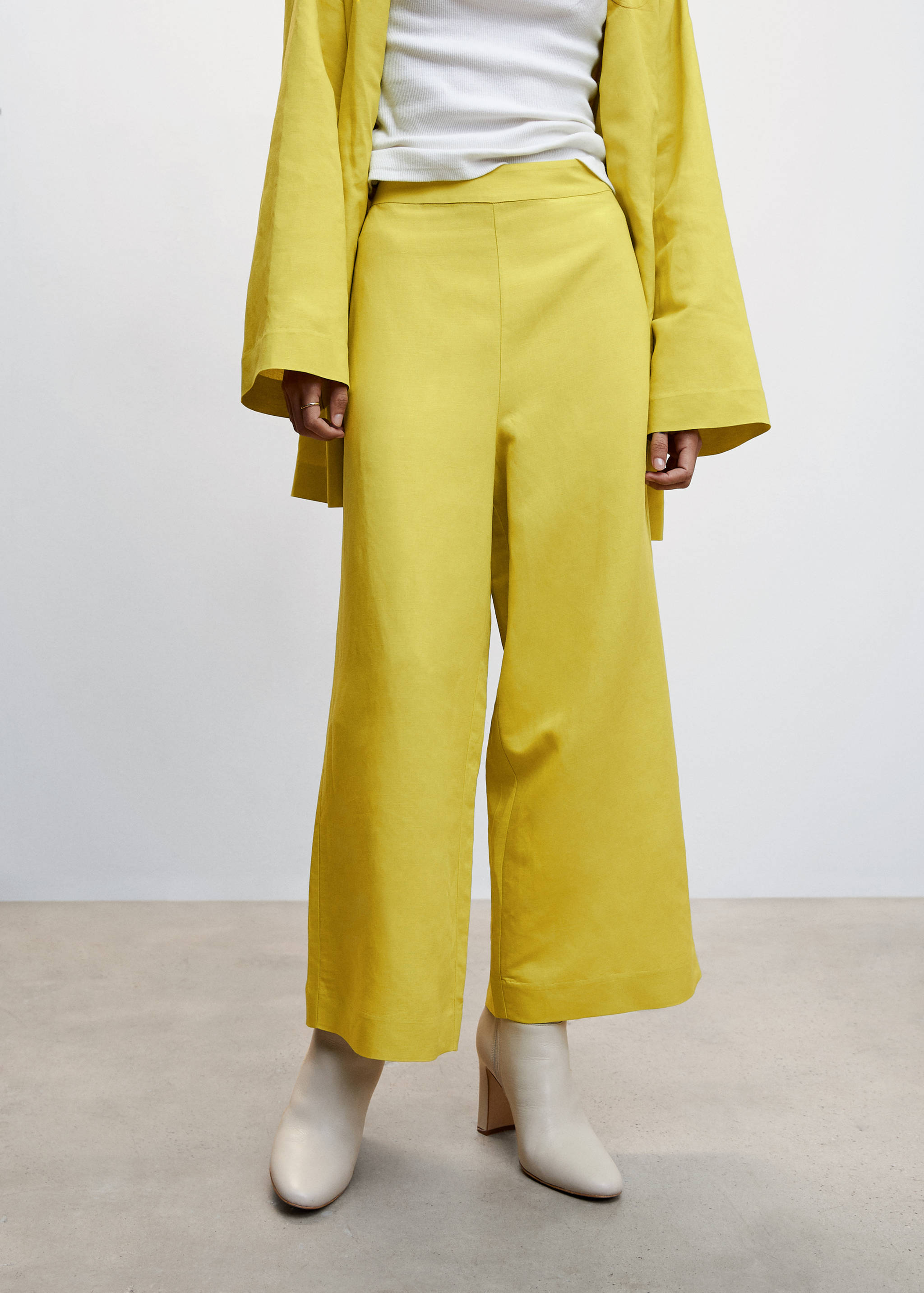 Cropped linen-blend trousers - Medium plane