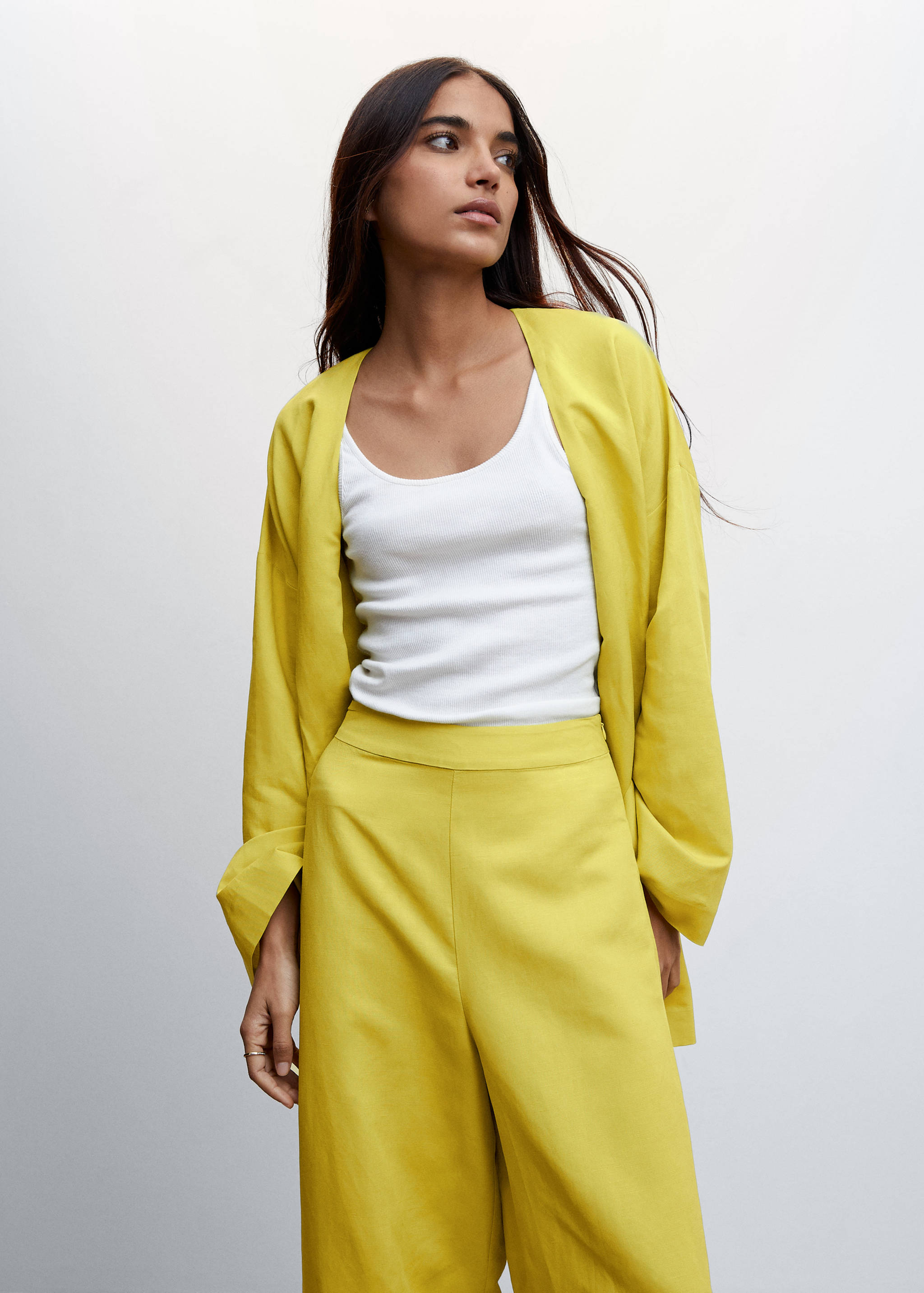 Cropped linen-blend trousers - Details of the article 1