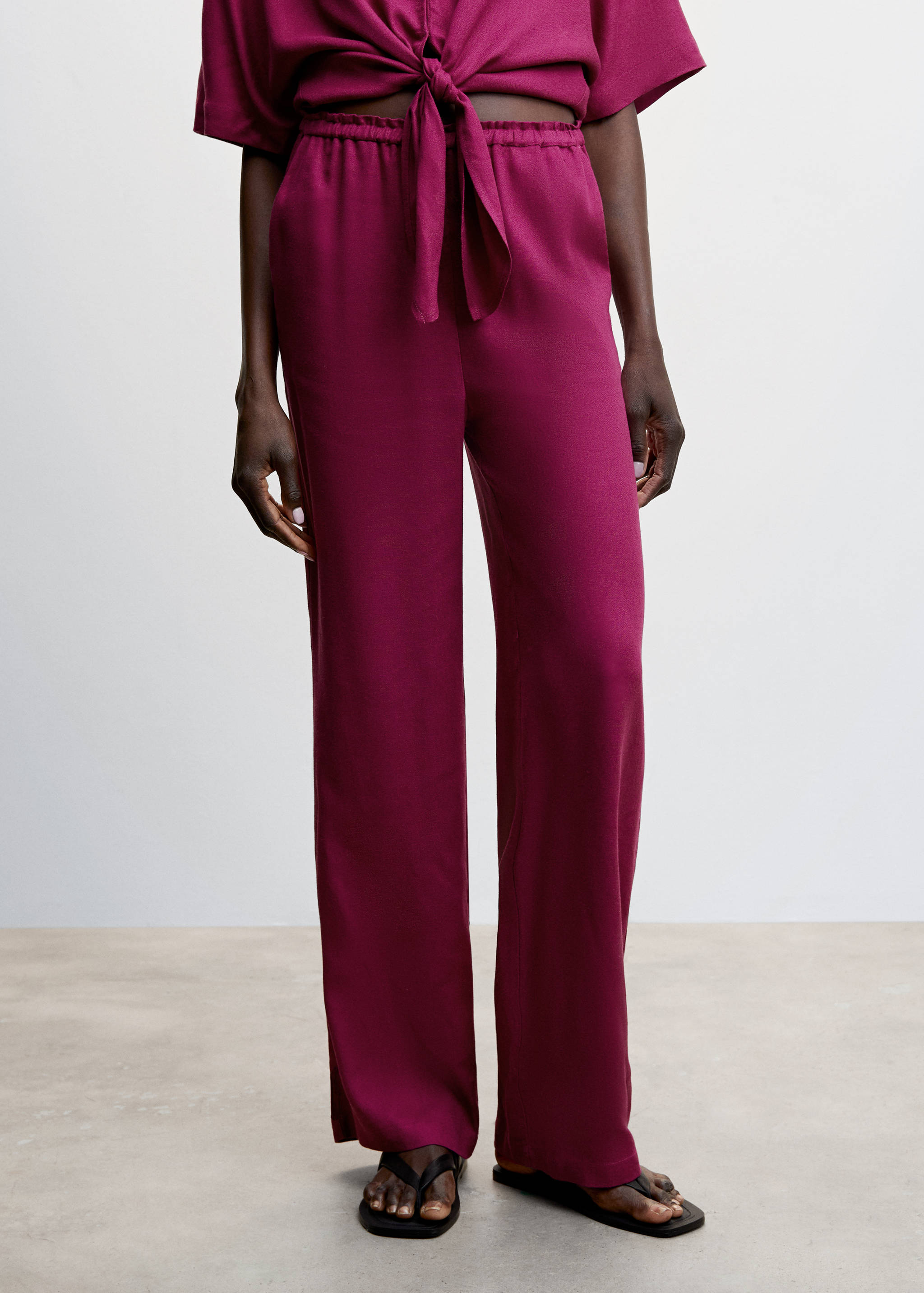 Pantalon satiné taille élastique - Plan moyen