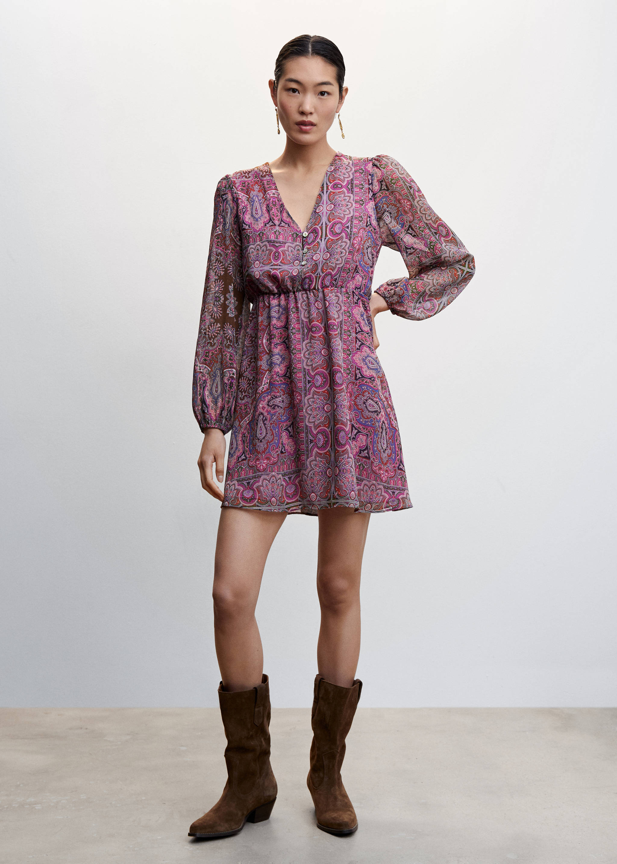 Paisley print dress with buttons - General plane