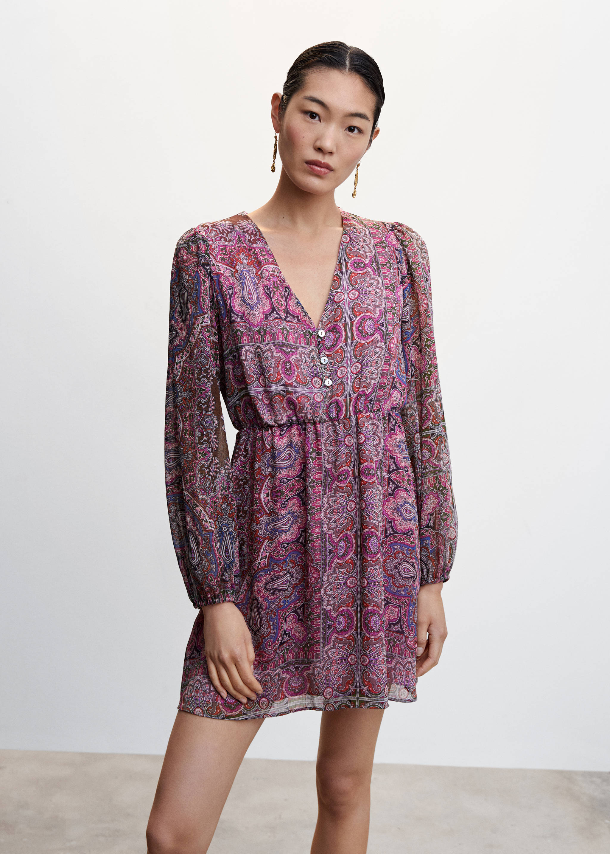 Paisley print dress with buttons - Medium plane