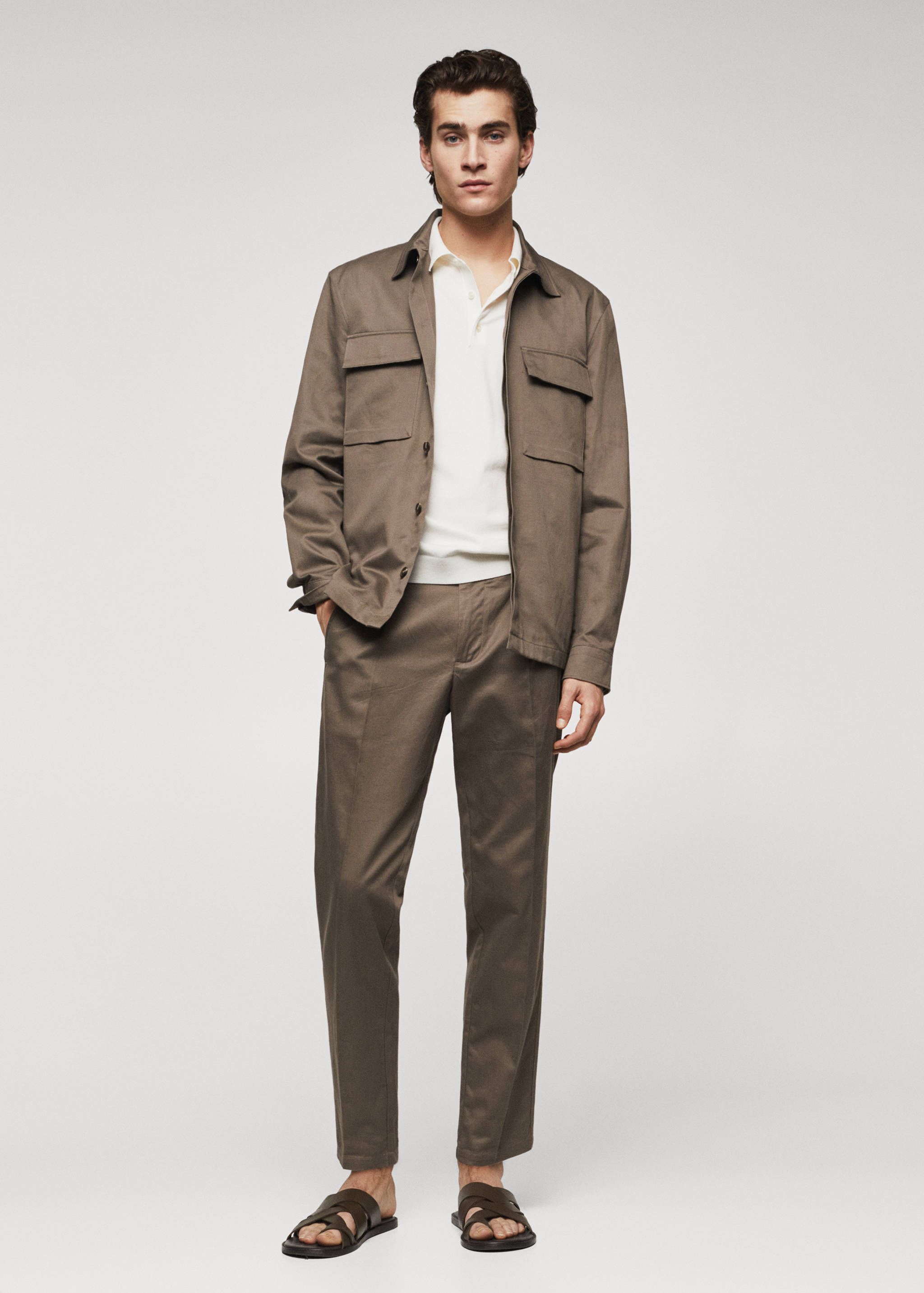 Cotton linen suit trousers with pleats - General plane