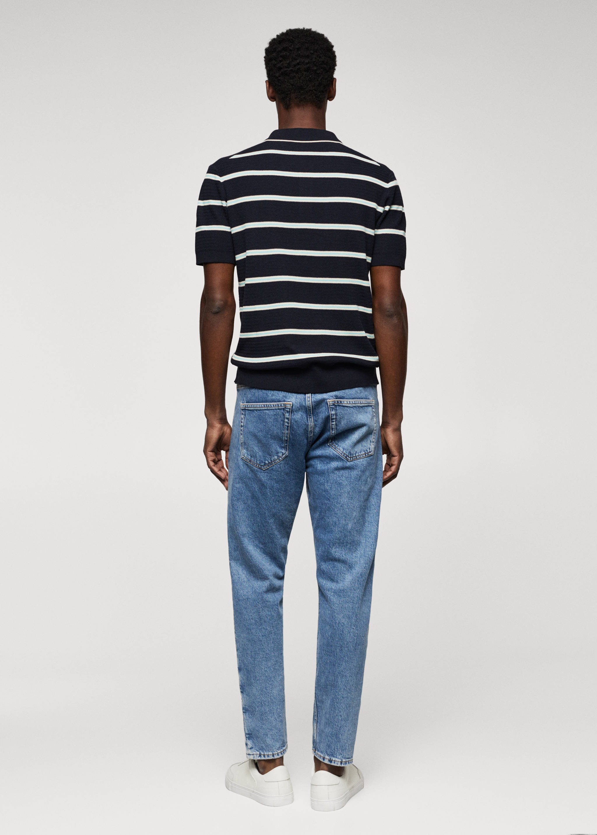 Striped textured knitted polo shirt - Reverse of the article