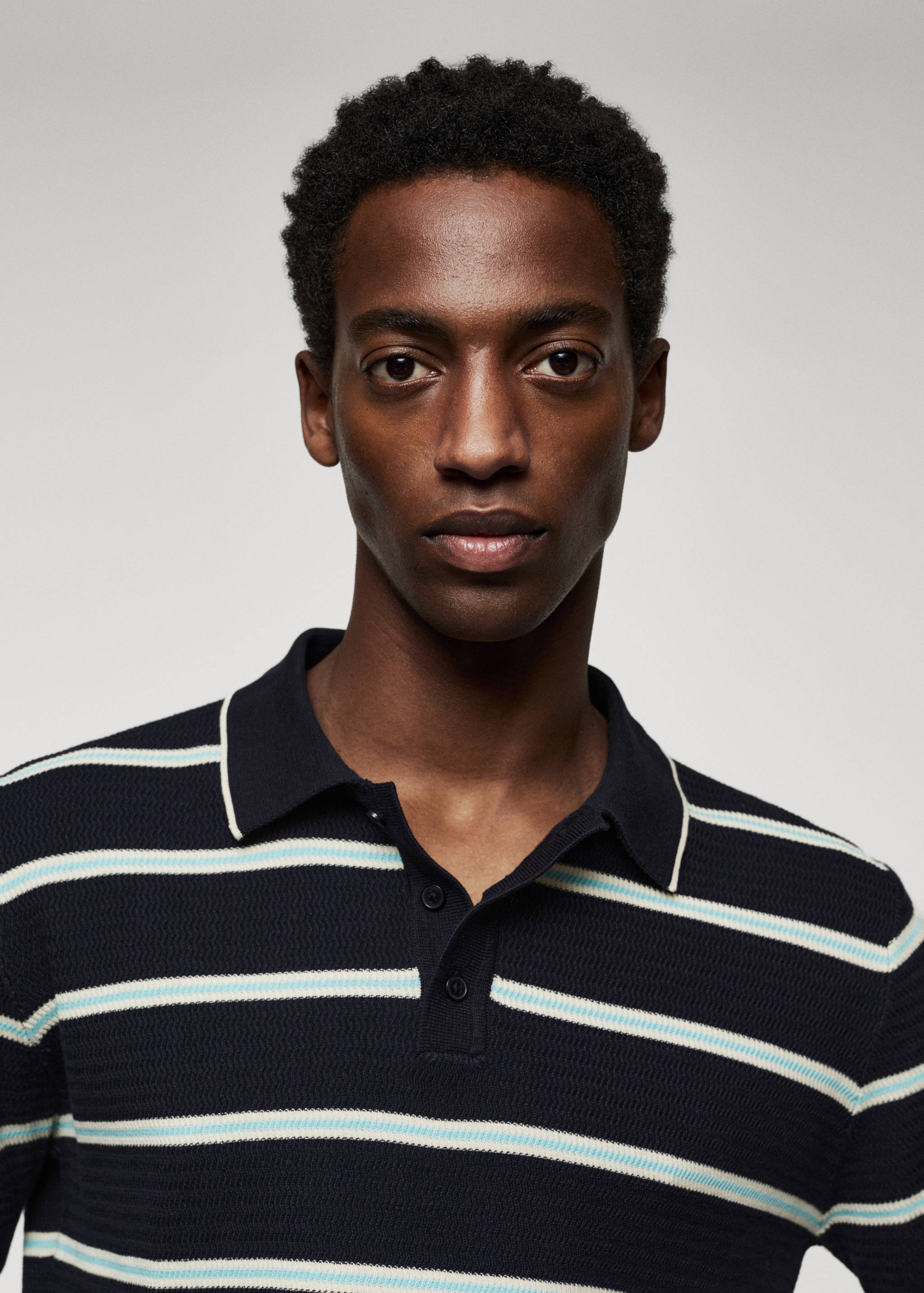 Striped textured knitted polo shirt - Details of the article 1