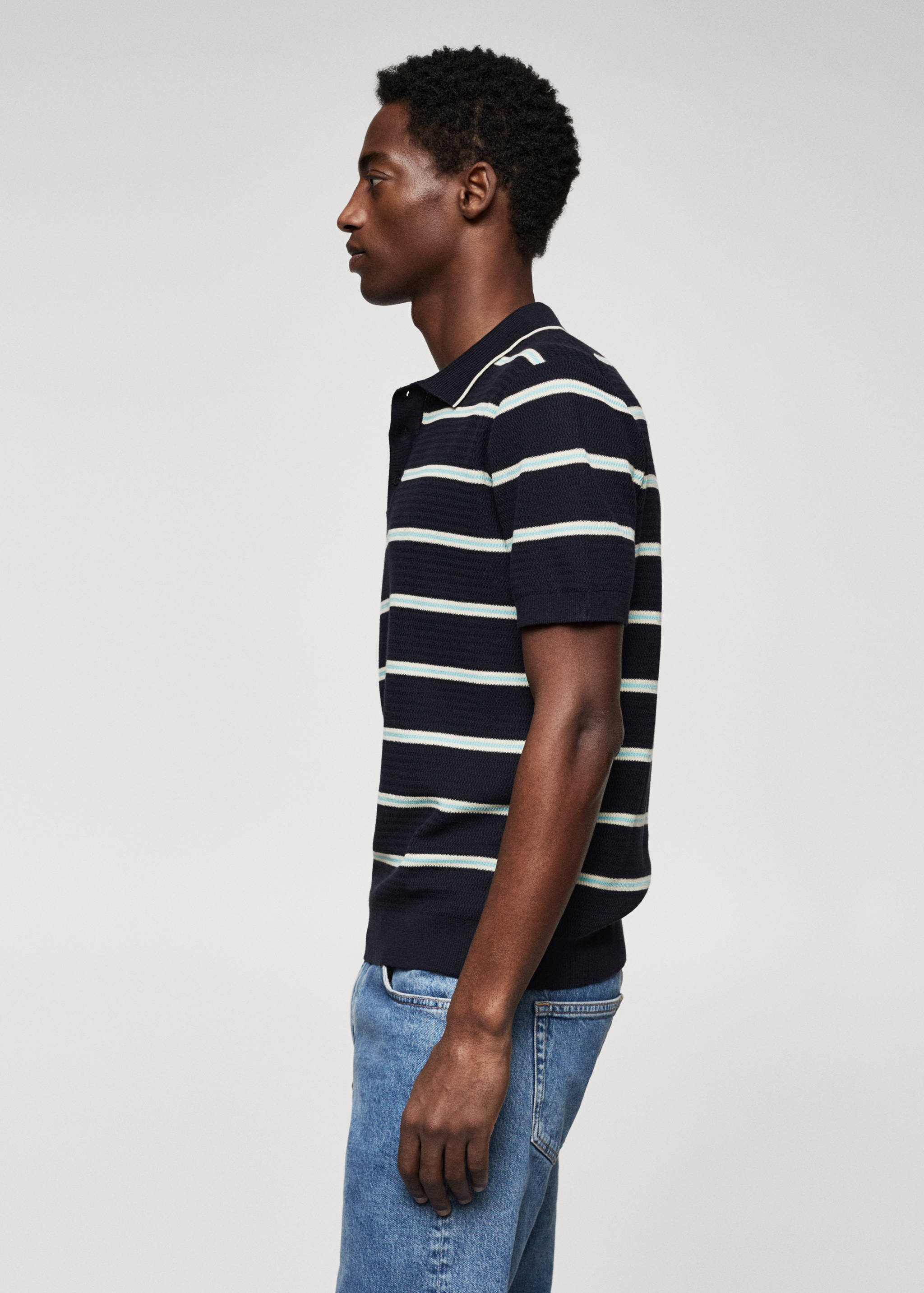 Striped textured knitted polo shirt - Details of the article 4