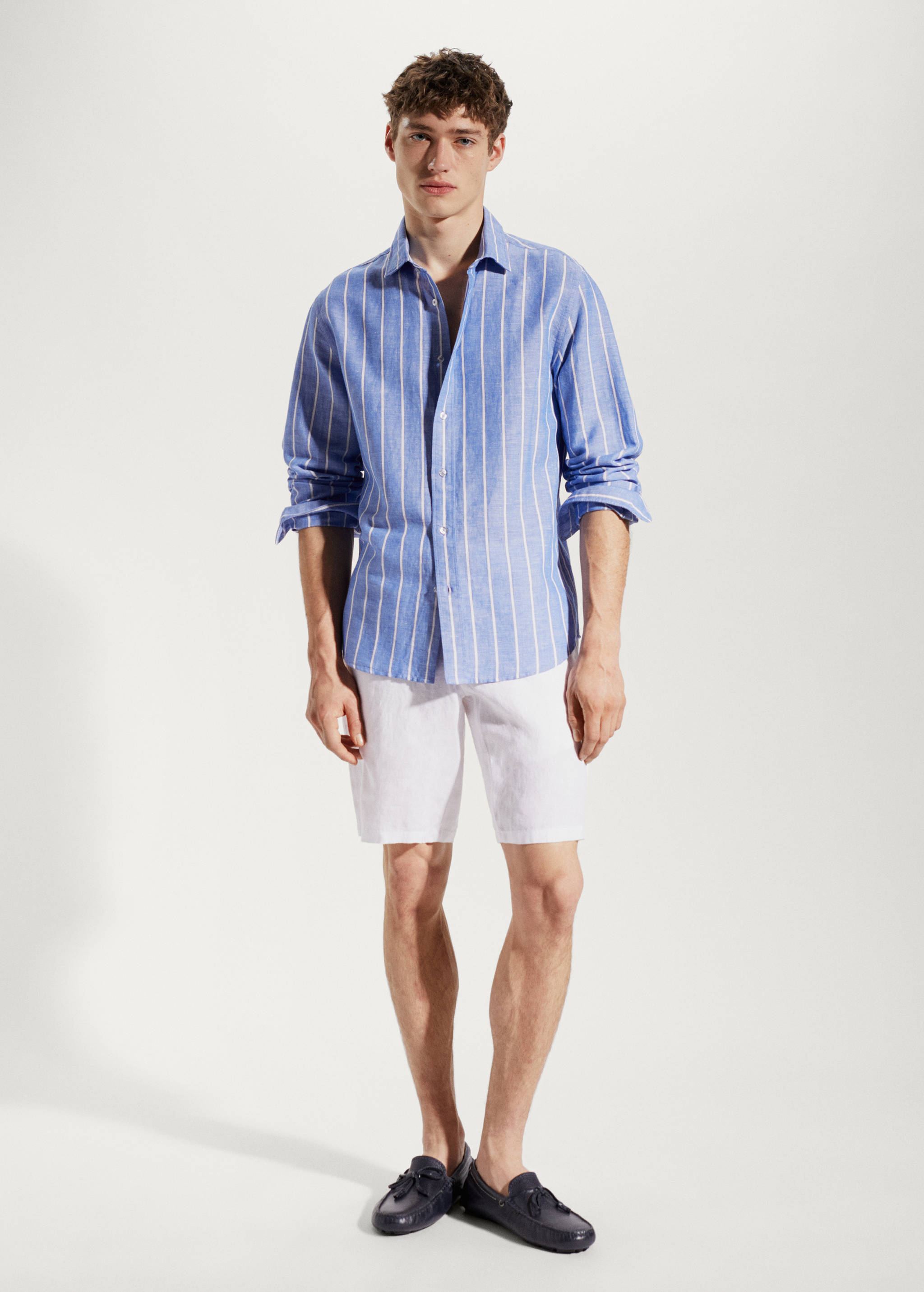 Regular-fit striped linen shirt - General plane