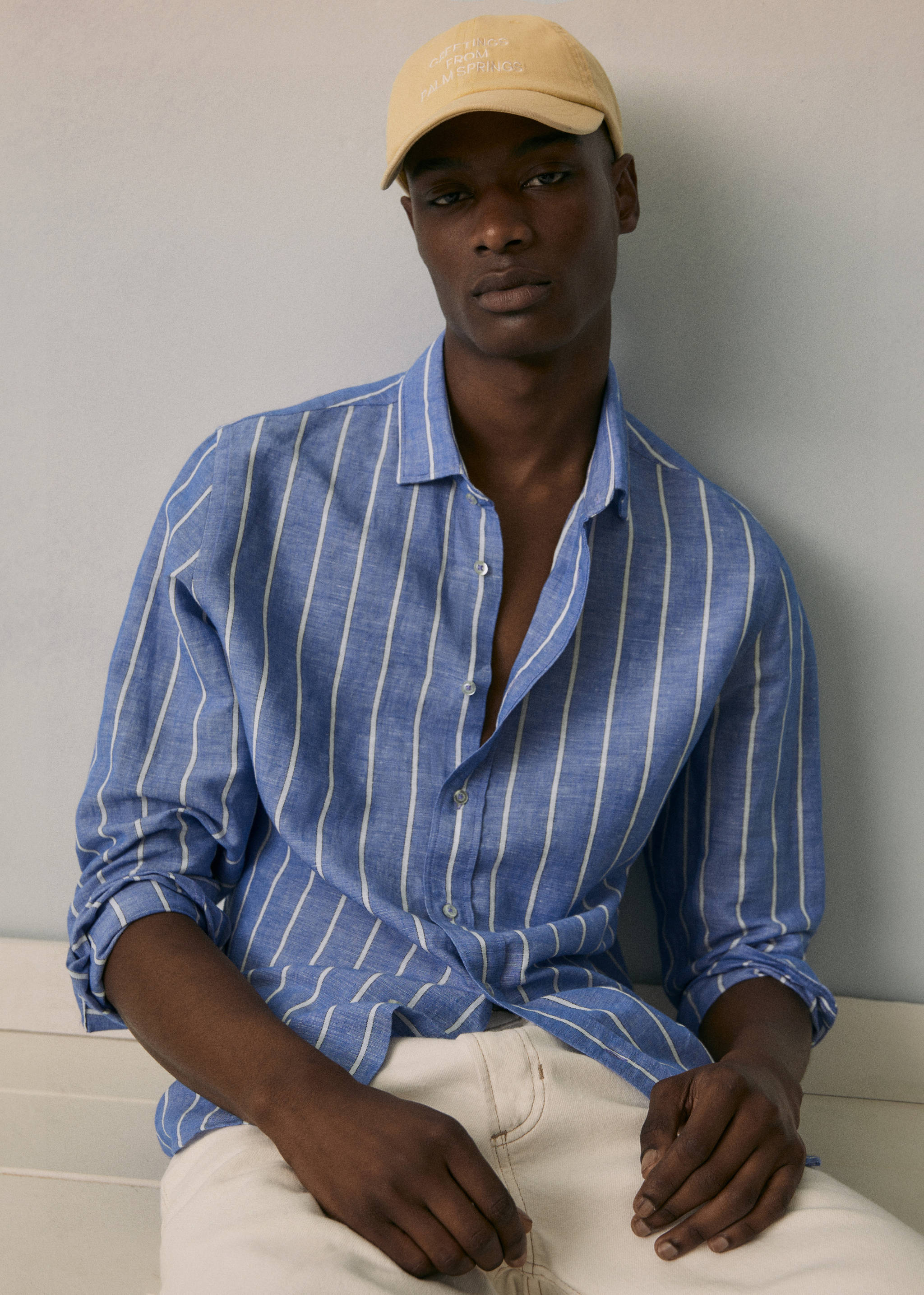 Regular-fit striped linen shirt - Details of the article 5