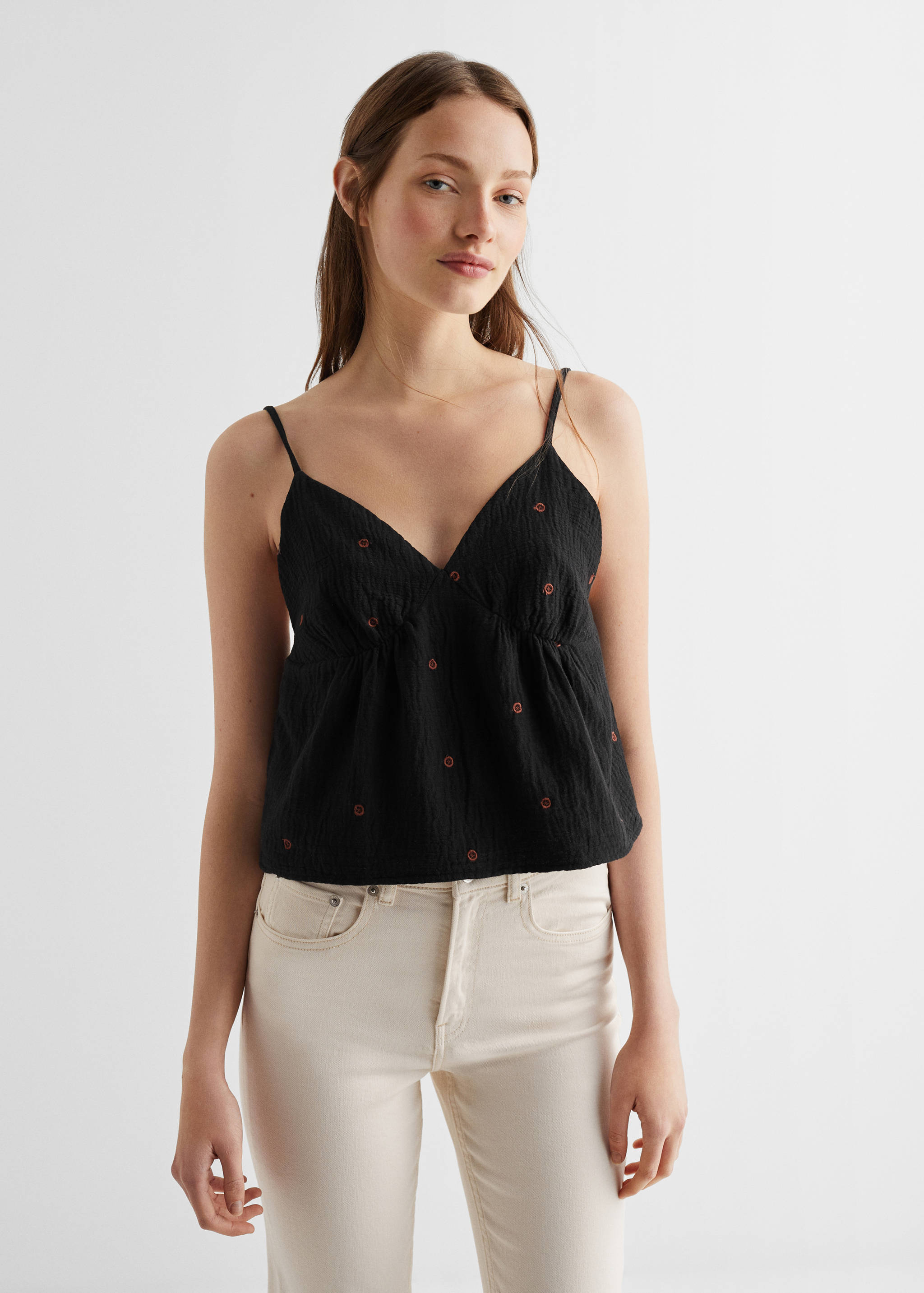 Embroidered cotton top - Medium plane