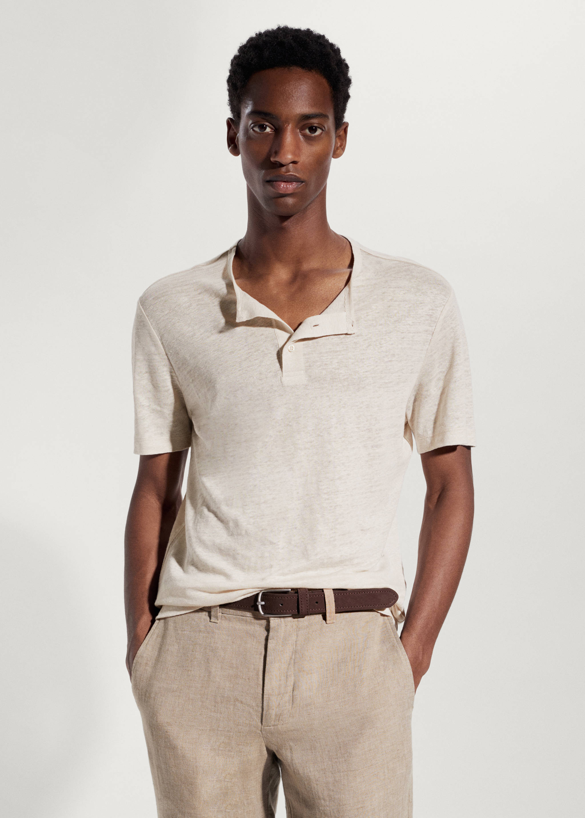Henley-Shirt aus 100 % Leinen - Mittlere Ansicht
