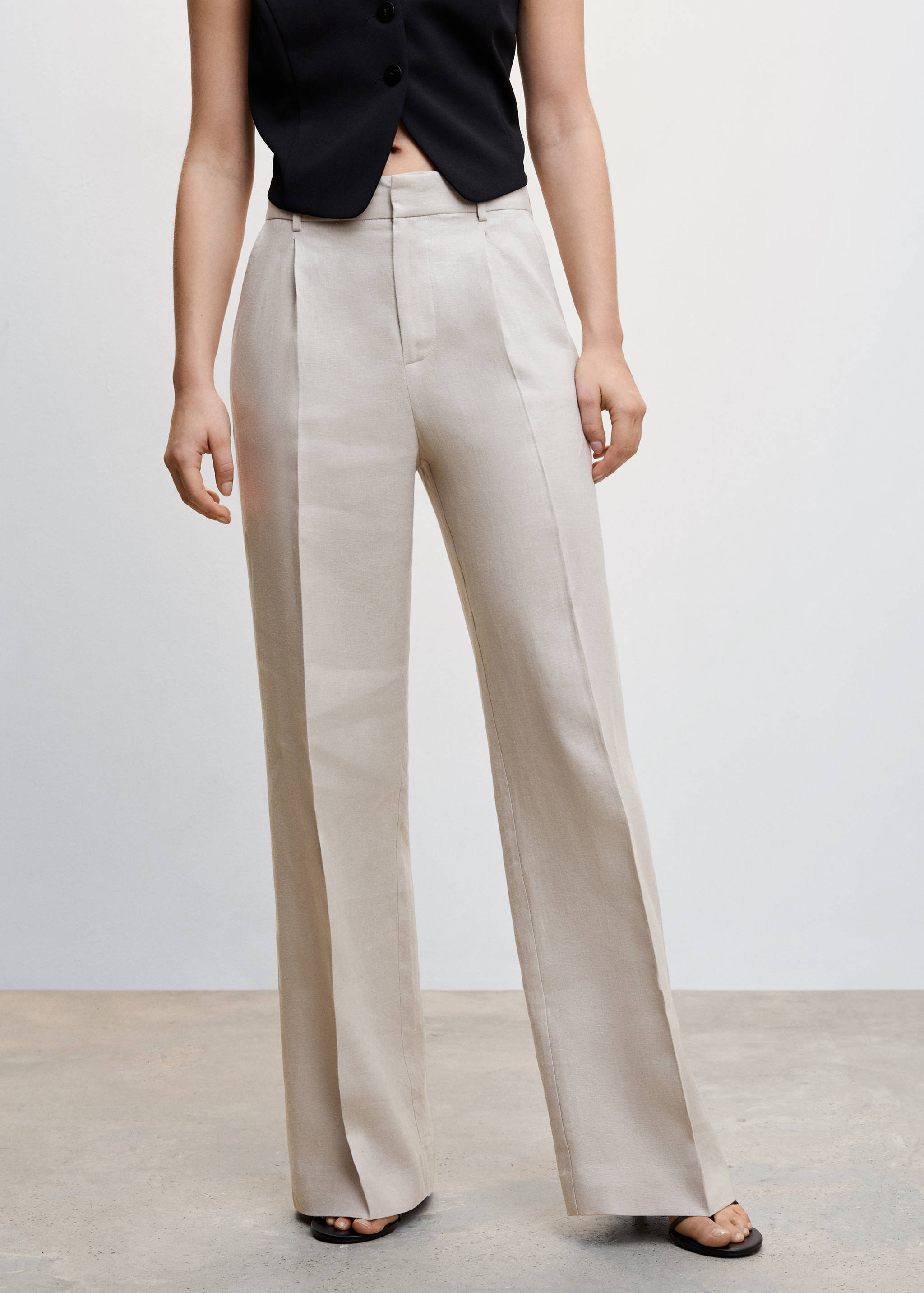 Straight linen-blend trousers - Medium plane