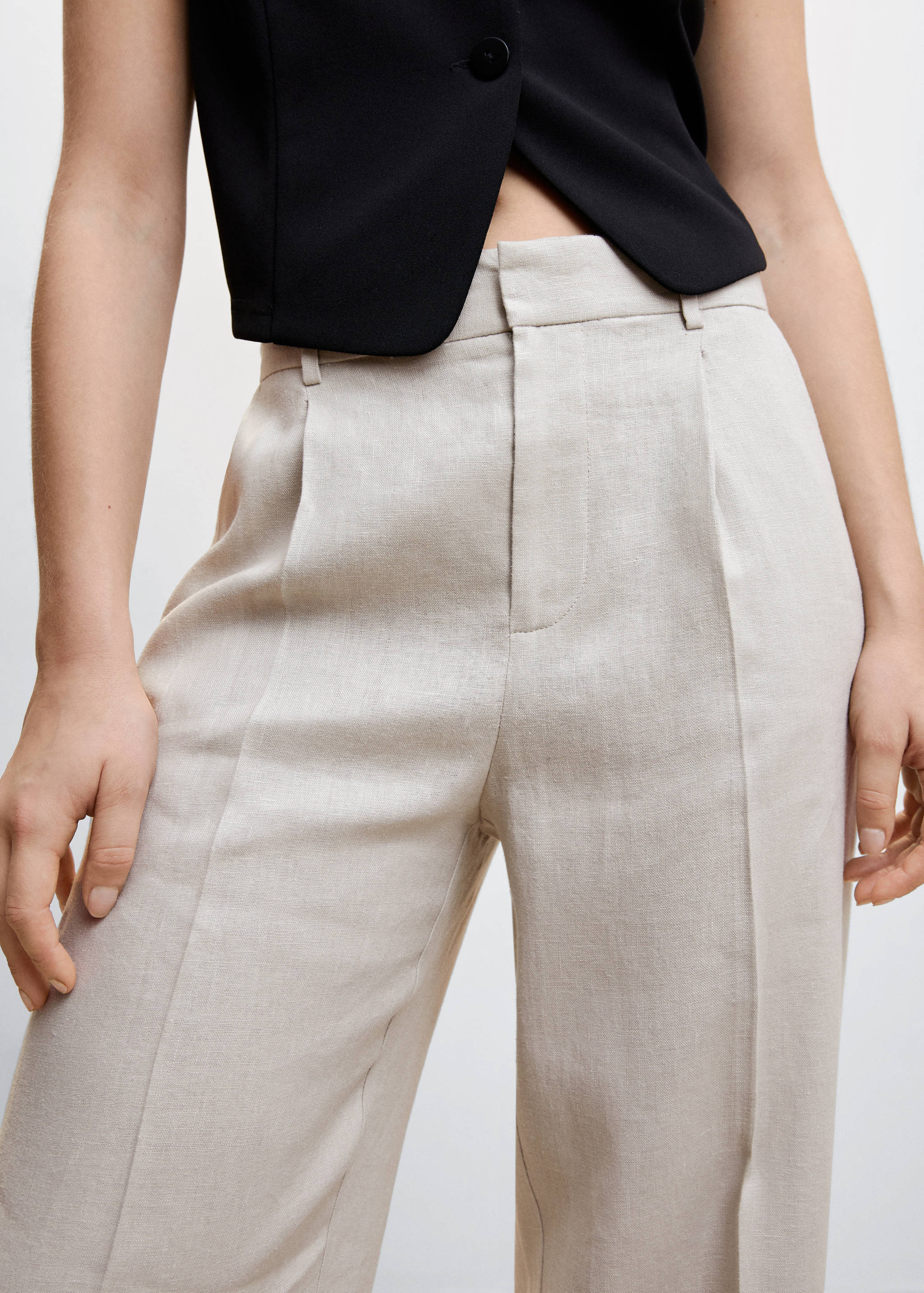 Straight linen-blend trousers - Details of the article 1