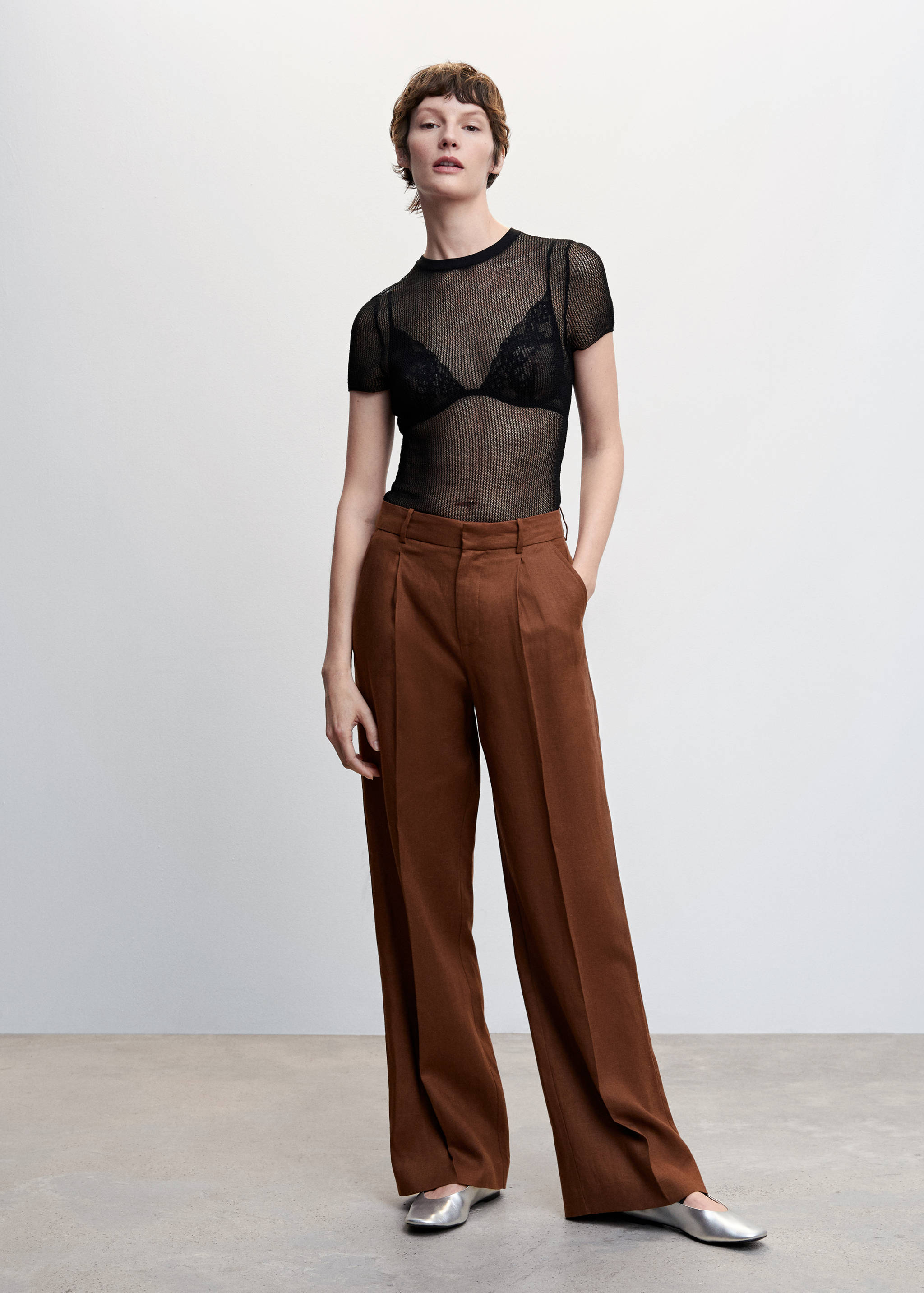 Straight linen-blend trousers - General plane