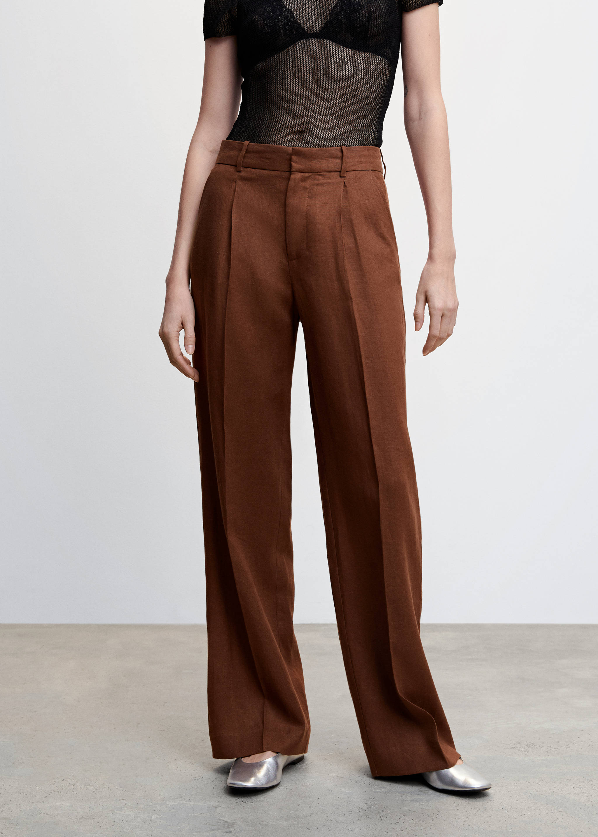 Straight linen-blend trousers - Medium plane