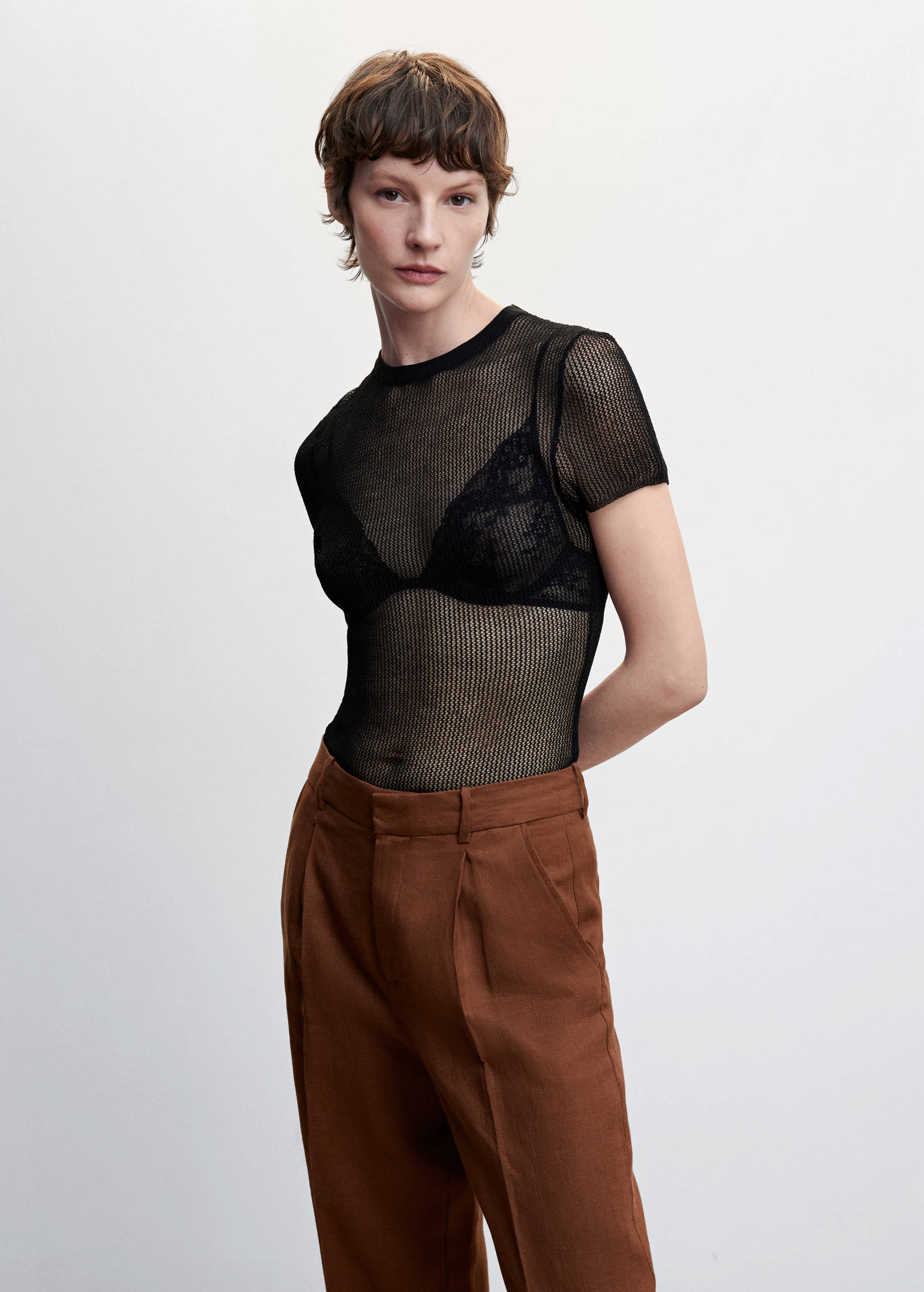 Straight linen-blend trousers - Details of the article 1