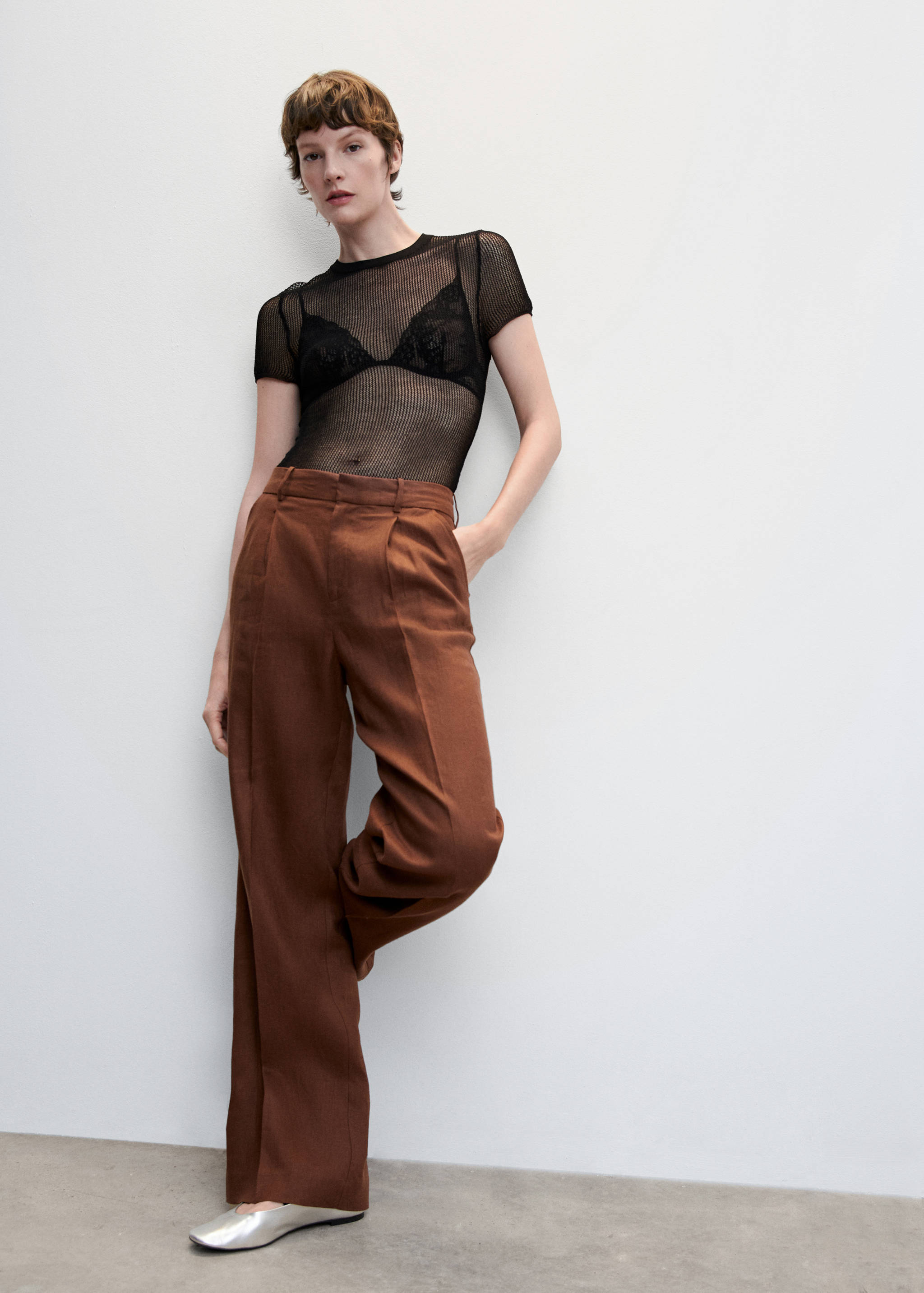 Straight linen-blend trousers - Details of the article 2