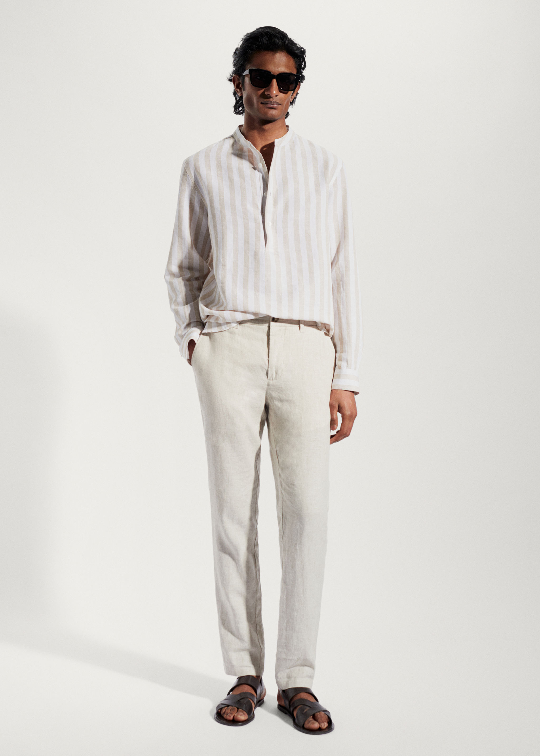 Regular-fit linen shirt with mao collar - General plane