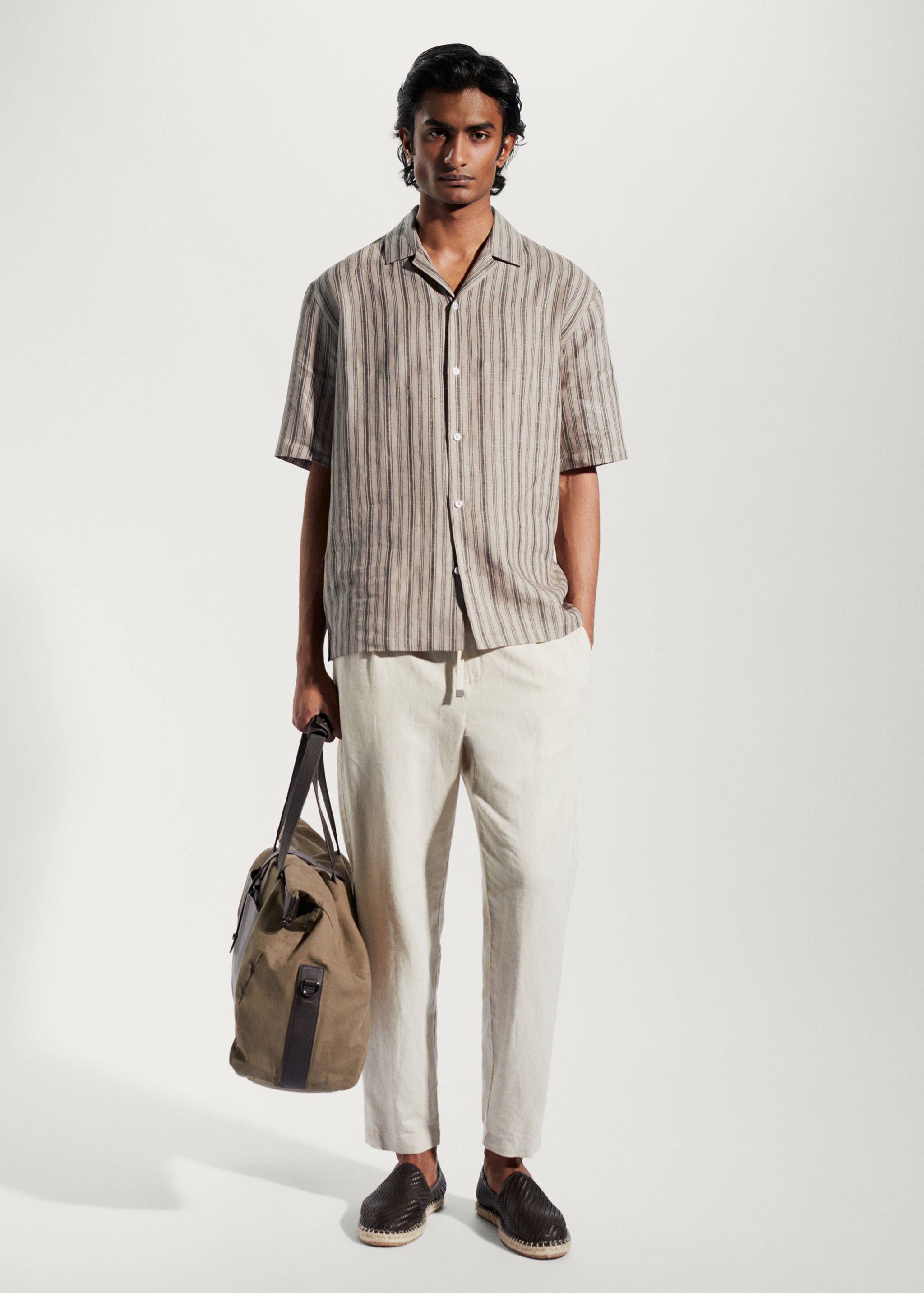 Regular-fit linen bowling shirt - General plane