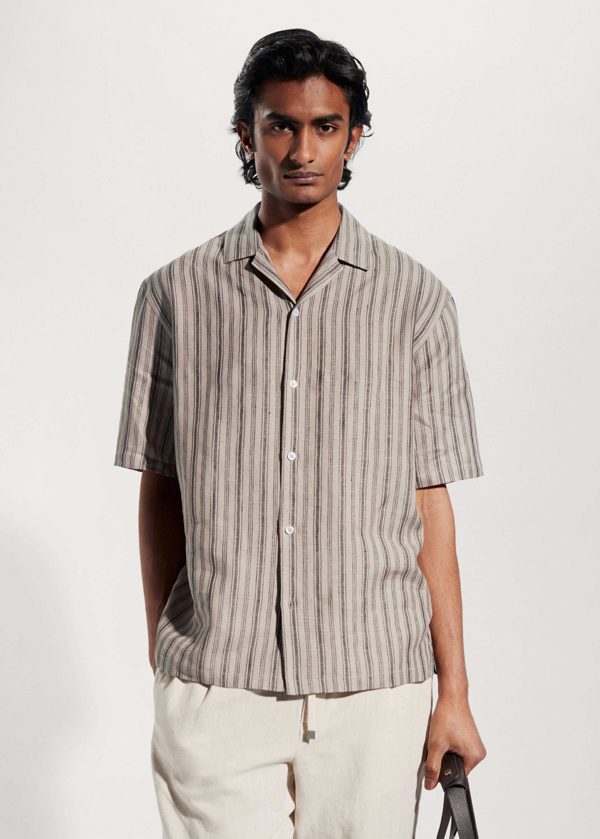 Regular-fit linen bowling shirt - Medium plane