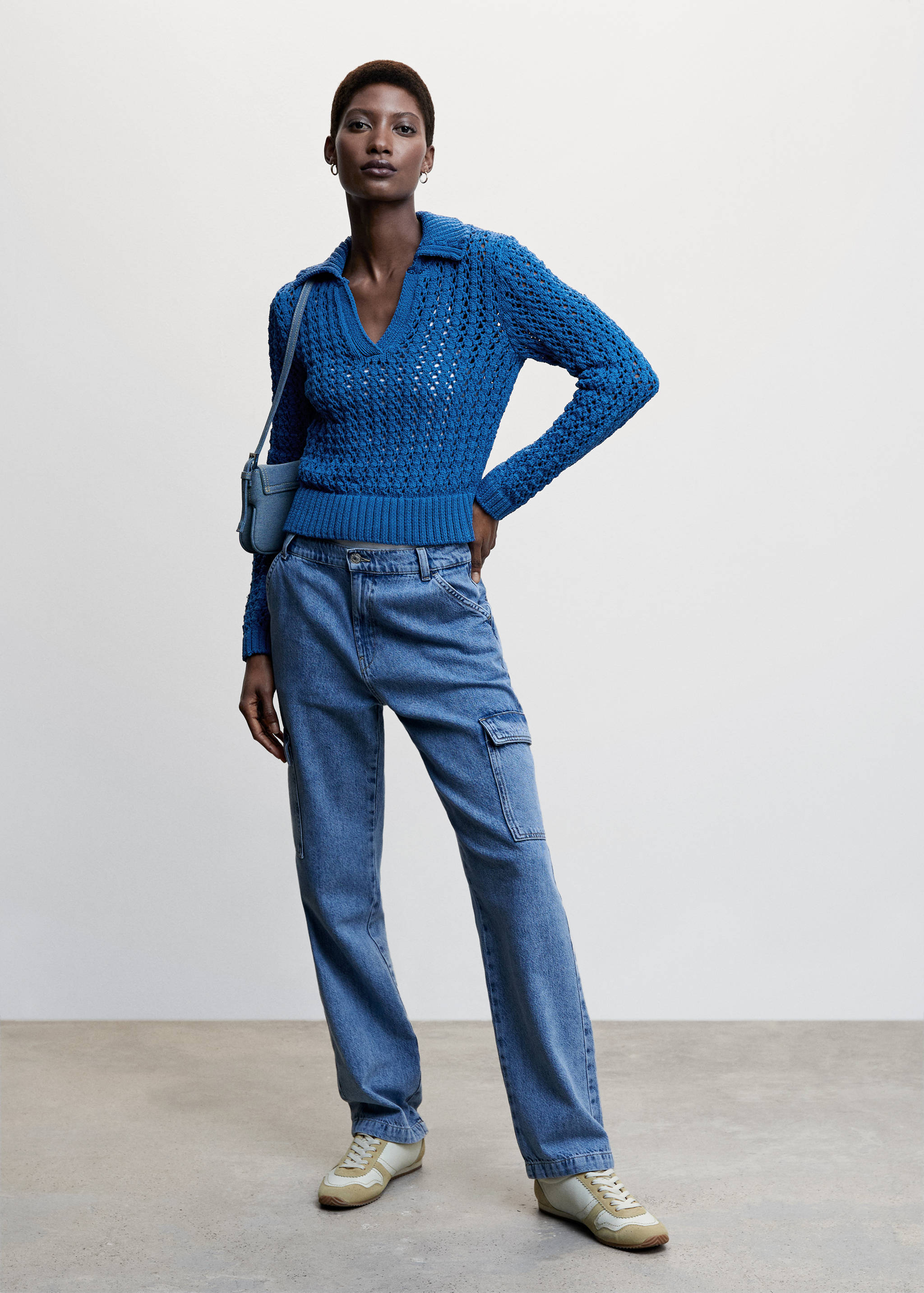 Jersey punto calado cuello polo - Plano general