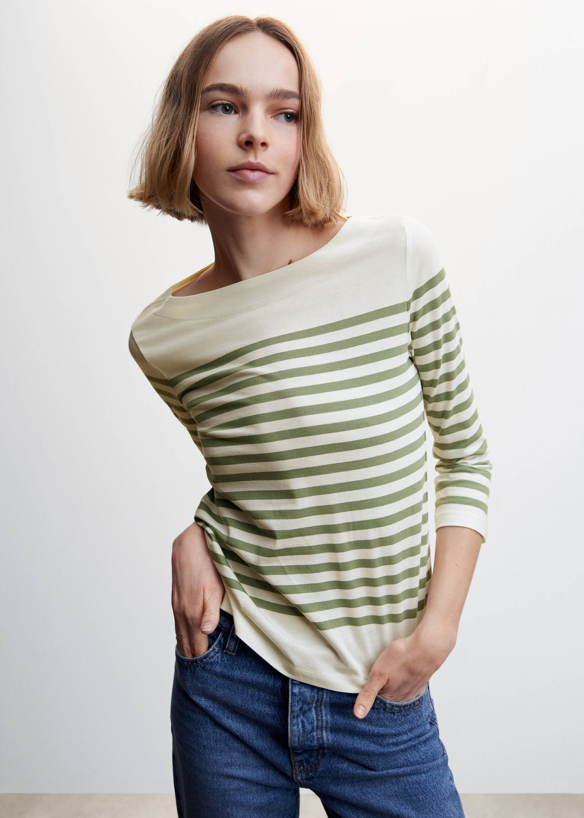 Striped cotton T-shirt - Medium plane