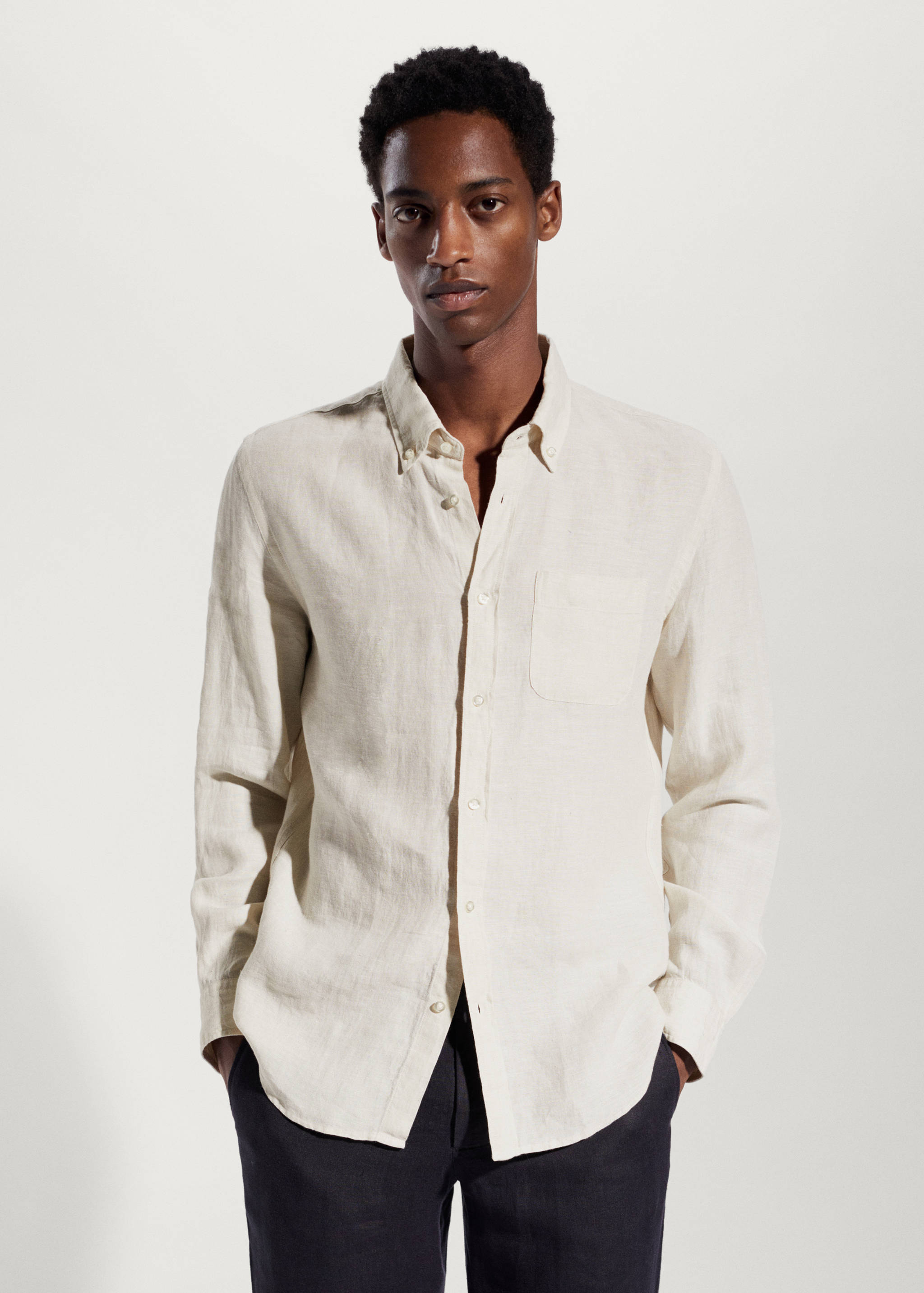 100% linen slim-fit shirt - Details of the article 1