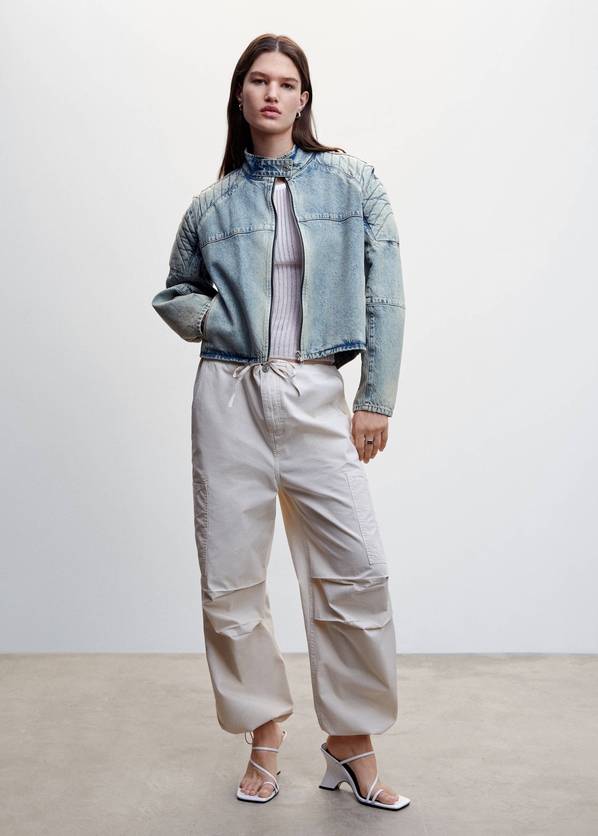 Denim biker-style jacket - General plane