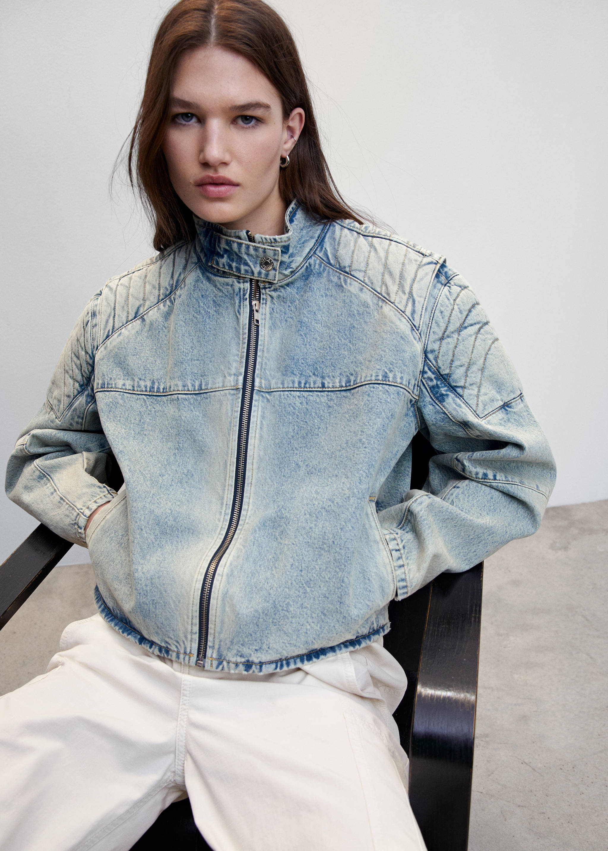 Denim biker-style jacket - Details of the article 2