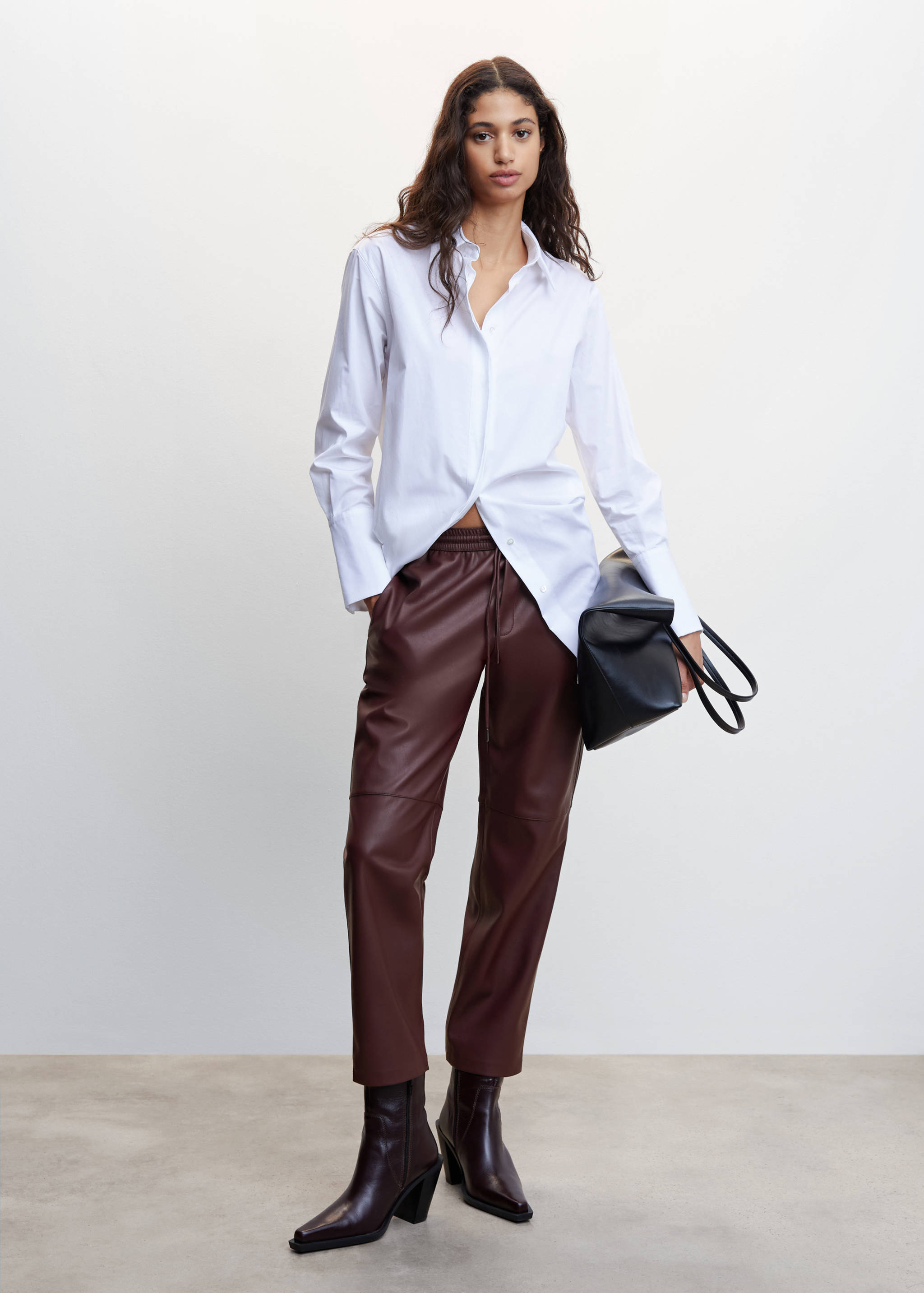 Faux-leather trousers with elastic waist - General plane