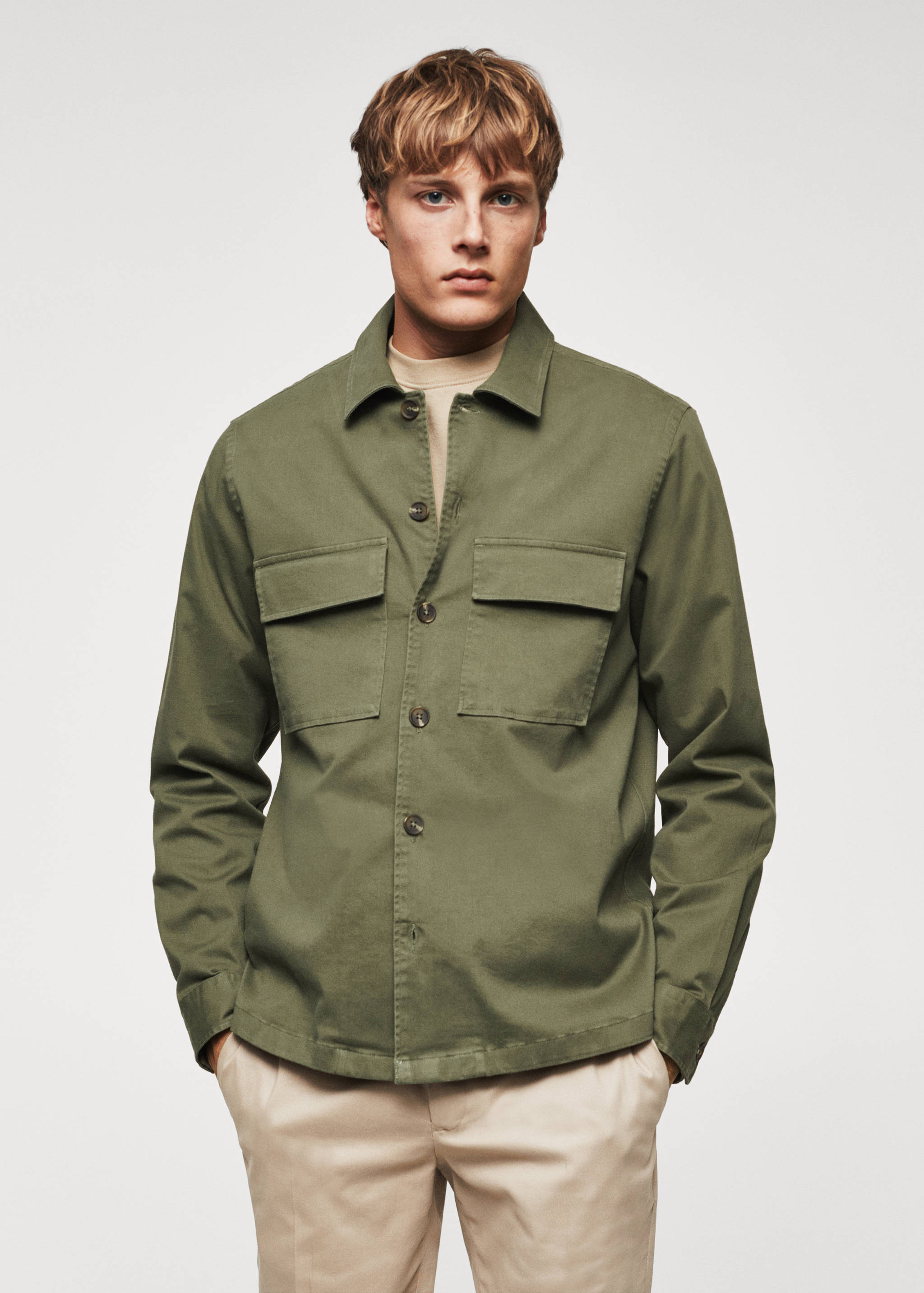 Baumwoll-Überhemd mit Taschen - Mittlere Ansicht