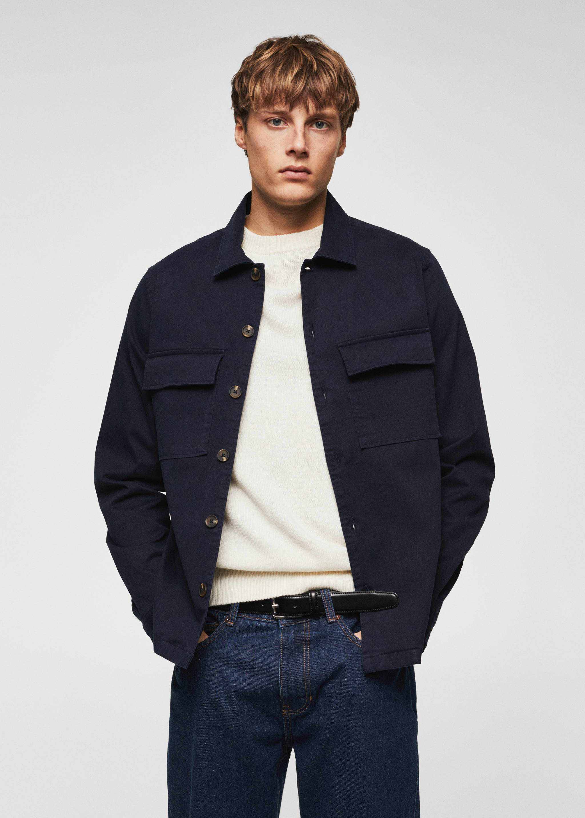 Baumwoll-Überhemd mit Taschen - Mittlere Ansicht