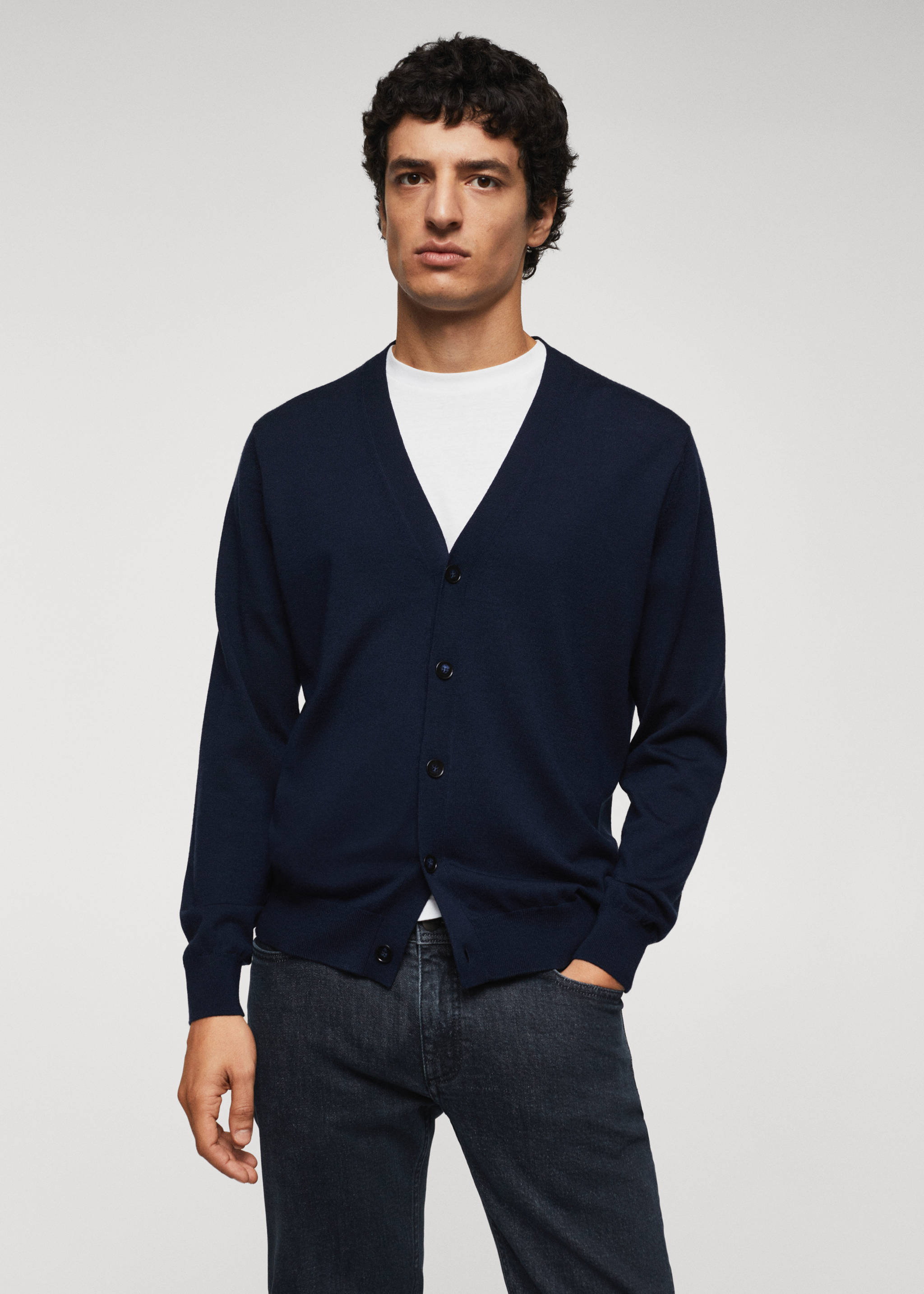 Kardigan z vlny merino - pratelný - Náhled ve středové rovině