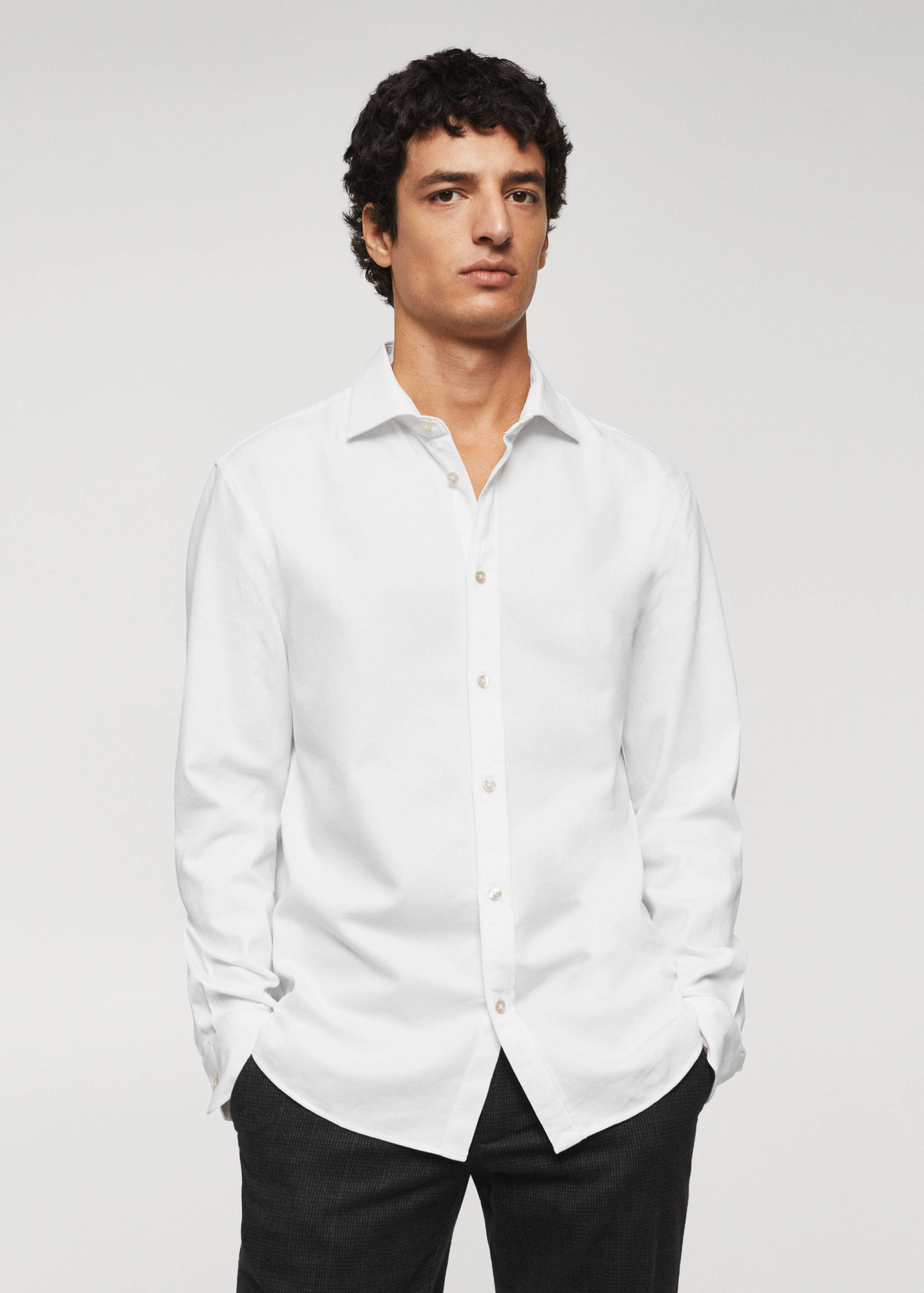 Slim-fit cotton structured shirt - Medium plane