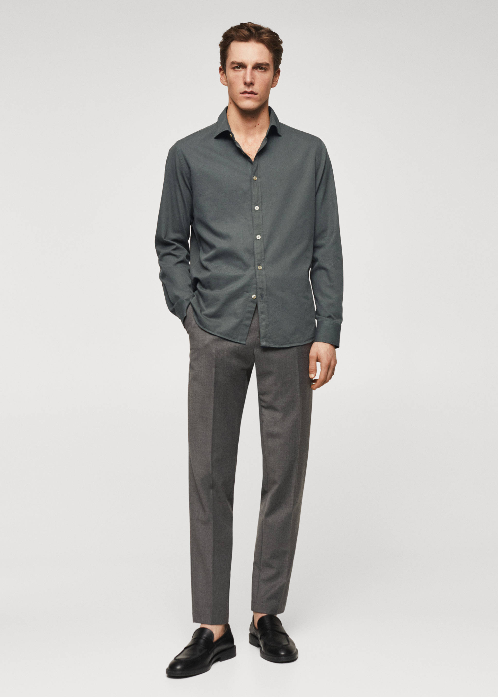Slim-fit cotton structured shirt - General plane