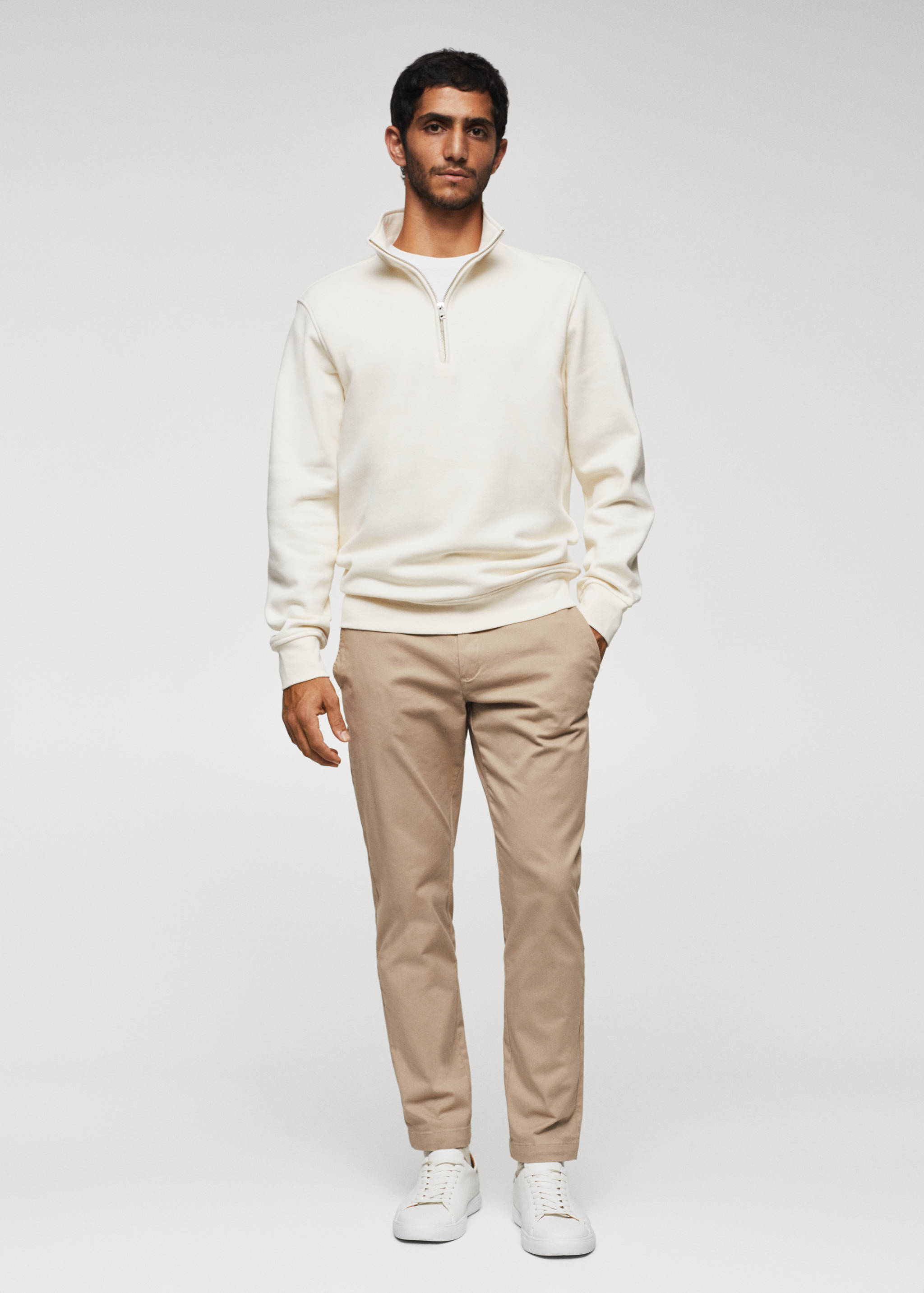 Cotton sweatshirt with zip neck - General plane