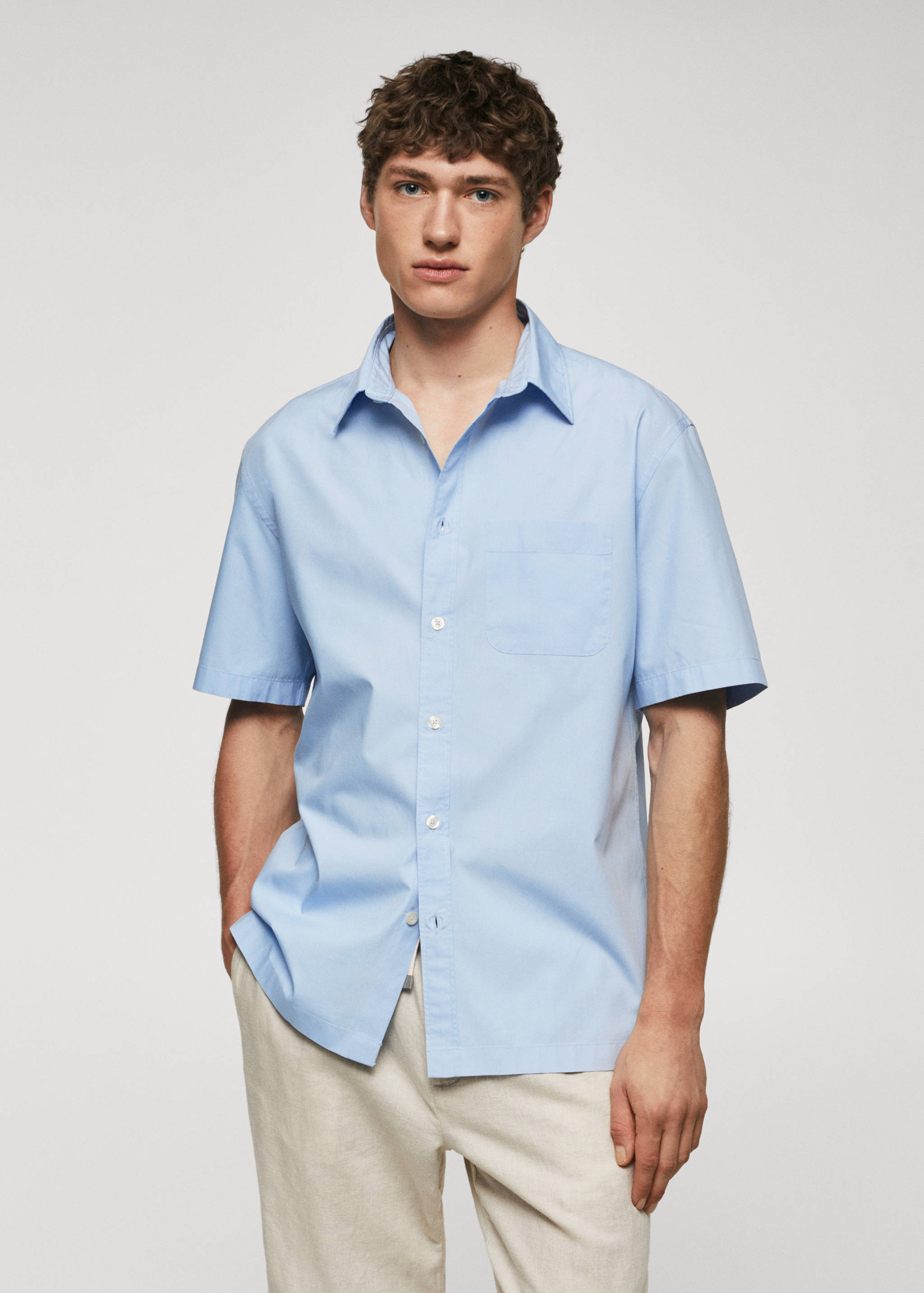 Regular-fit cotton short-sleeved shirt - Medium plane
