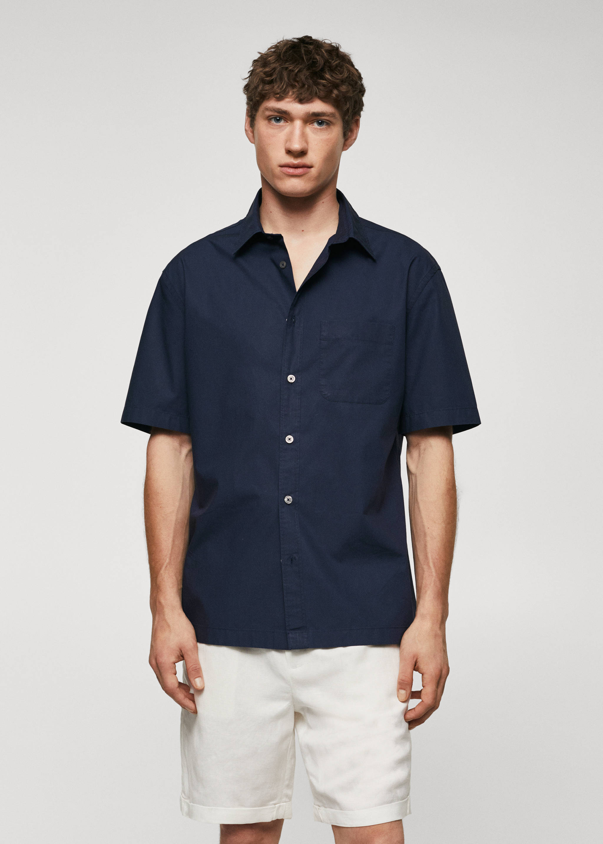 Regular-fit cotton short-sleeved shirt - Medium plane