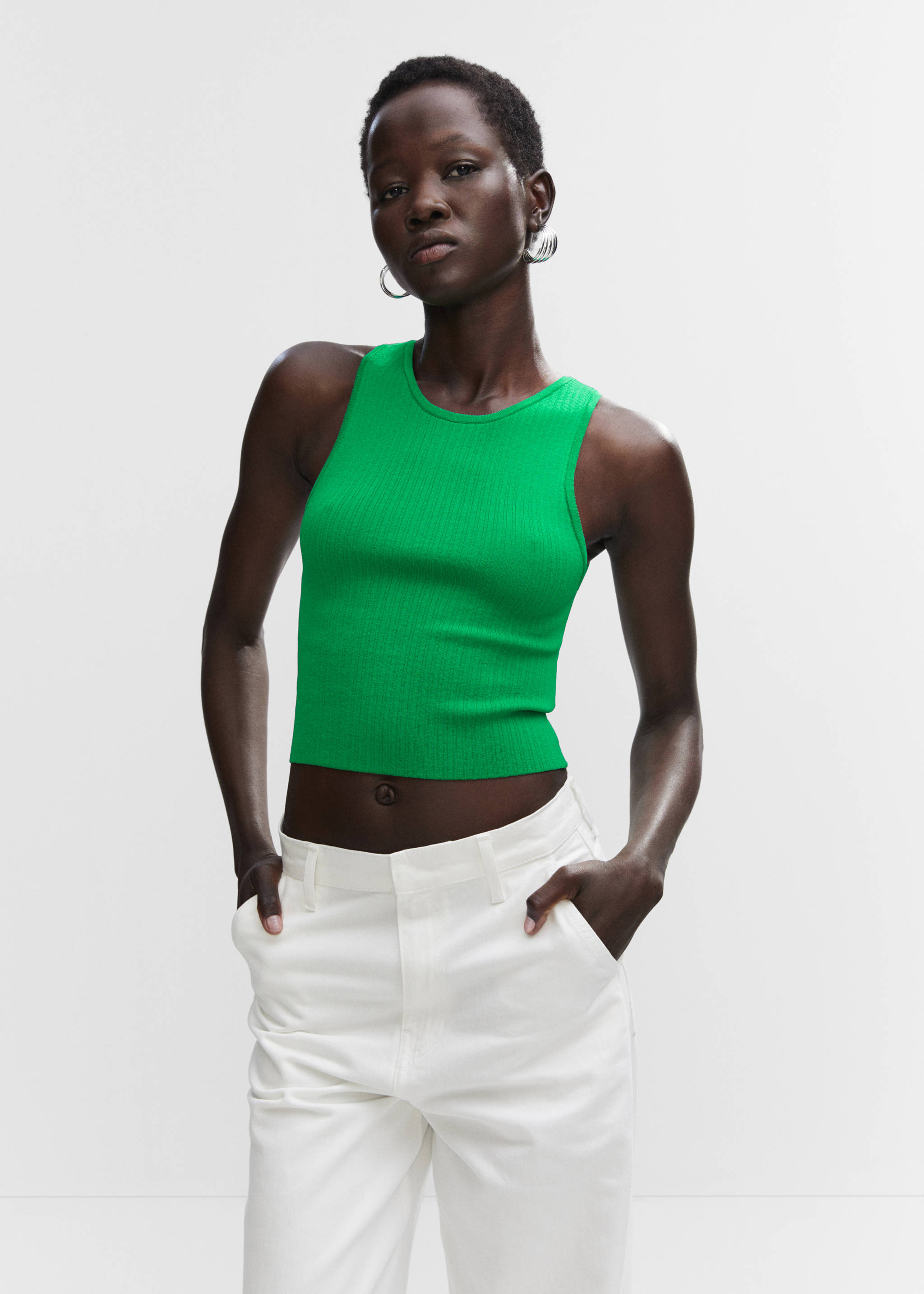 Top maglia a coste zip - Piano medio