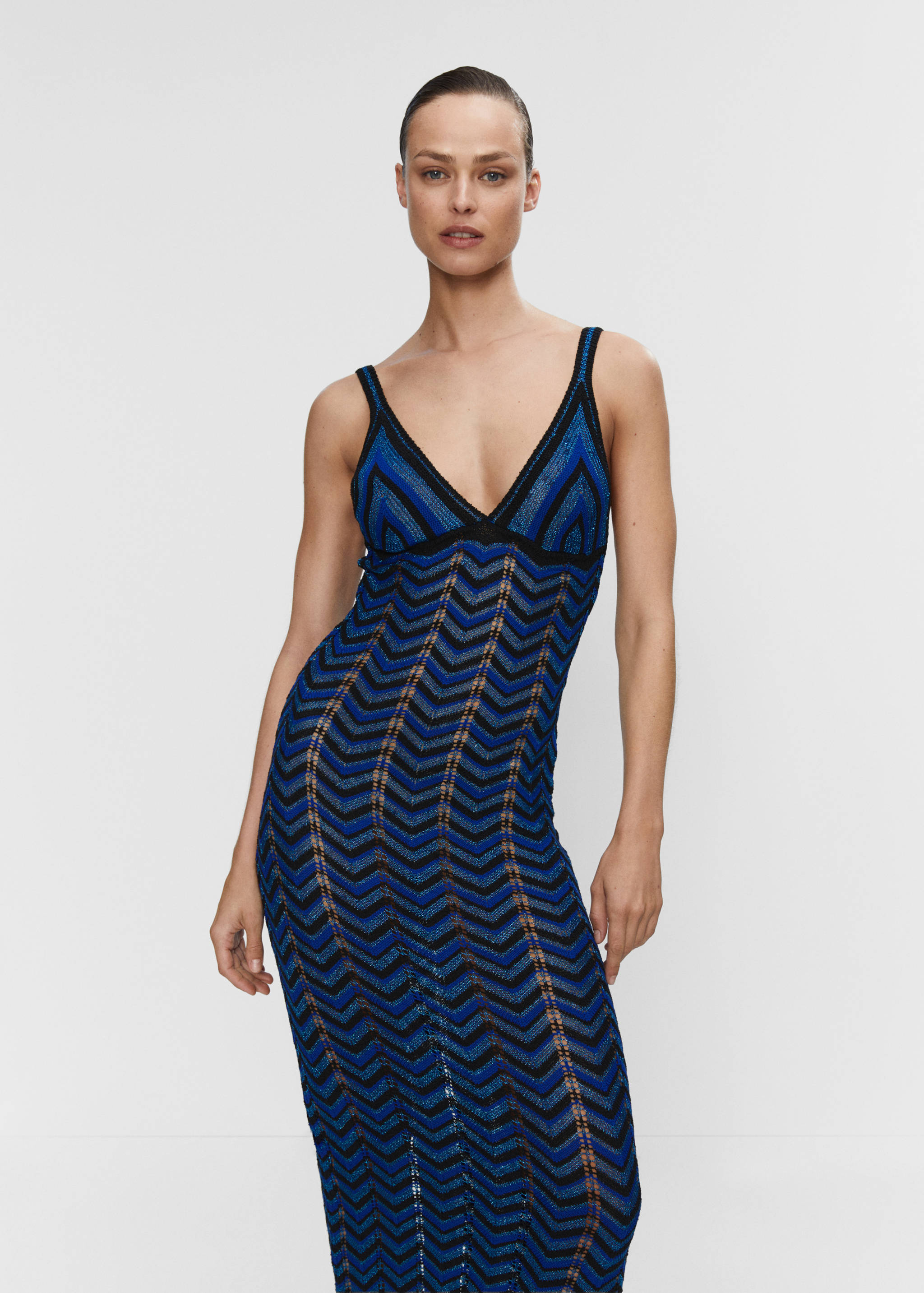 Lurex geometric openwork dress - Medium plane