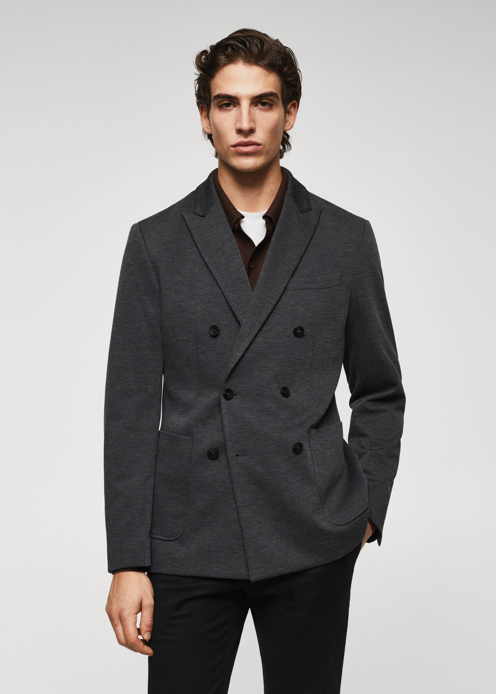 Doppelreihiger Slim Fit-Blazer - Mittlere Ansicht