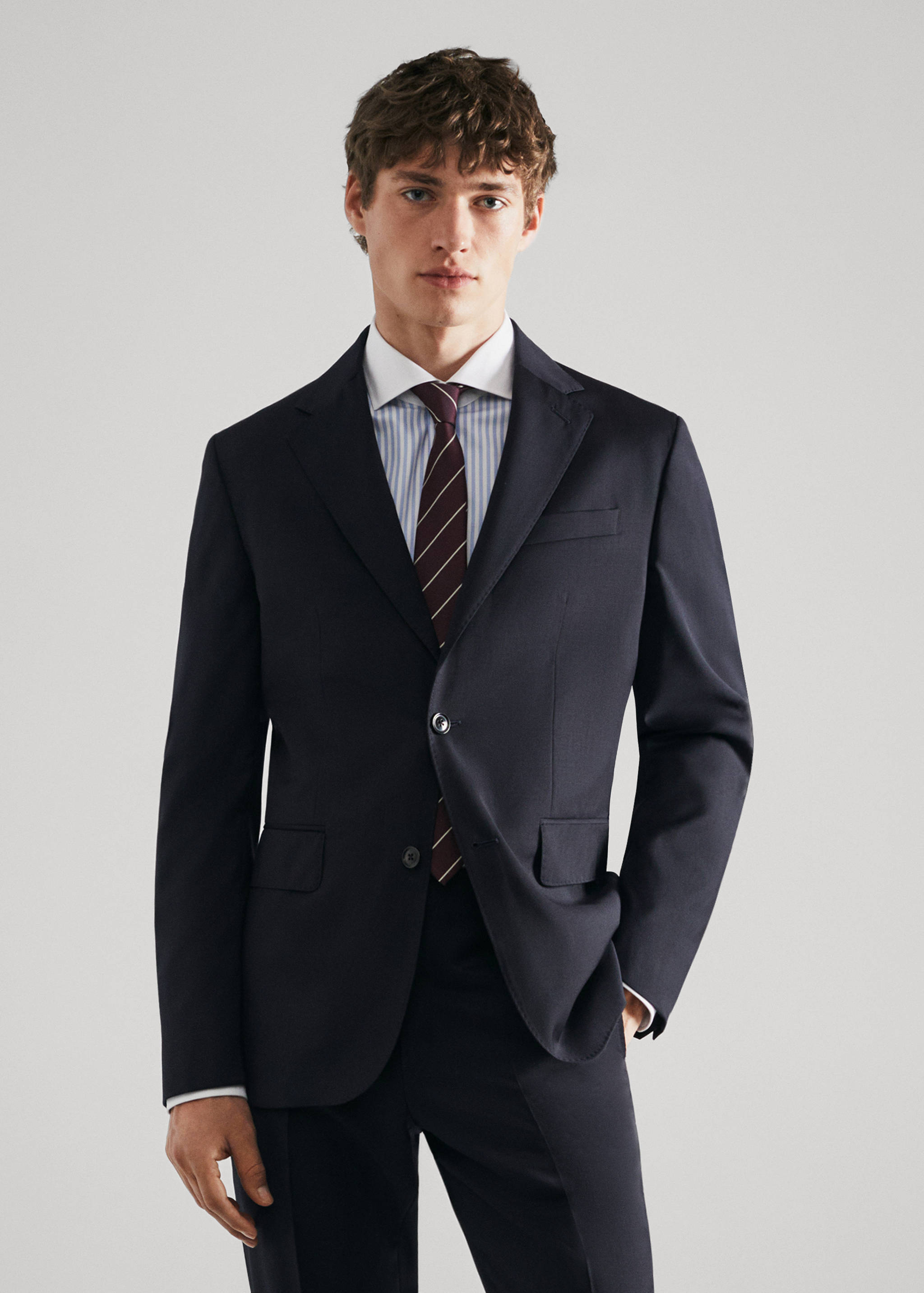 Slim fit virgin wool suit blazer - Medium plane