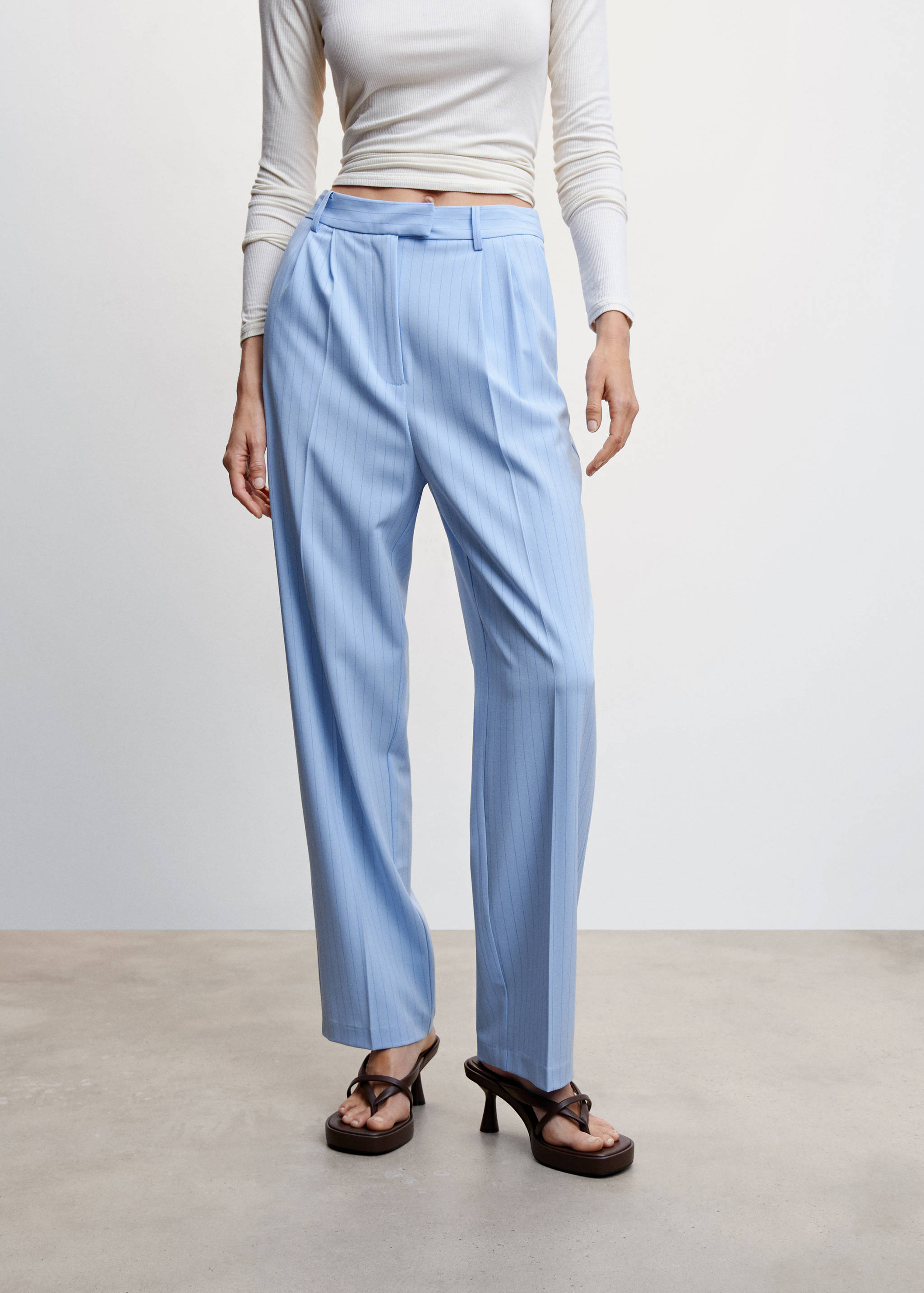 Chalk-stripe straight trousers - Medium plane