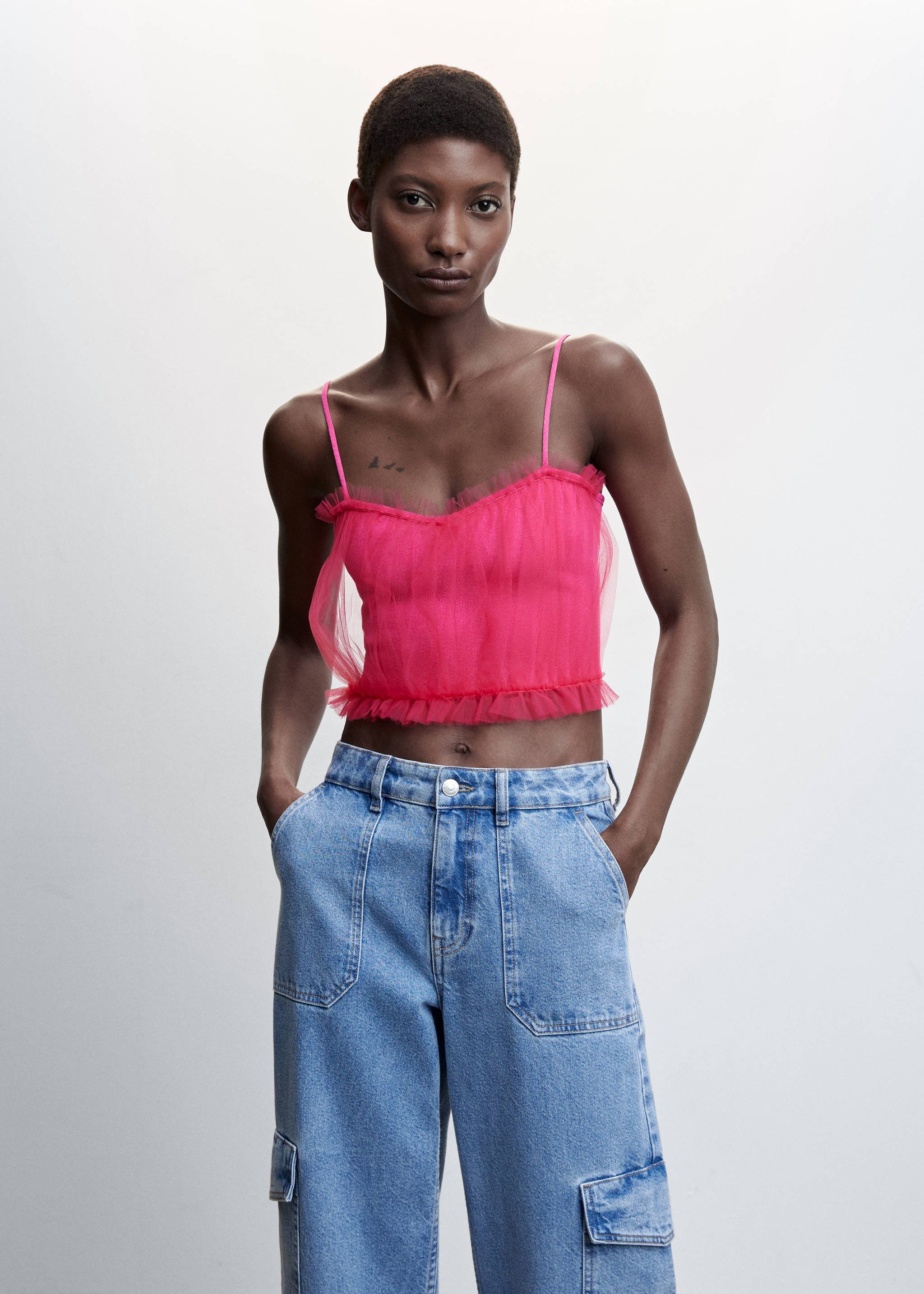 Chiffon-Top mit Herz-Dekolleté - Mittlere Ansicht