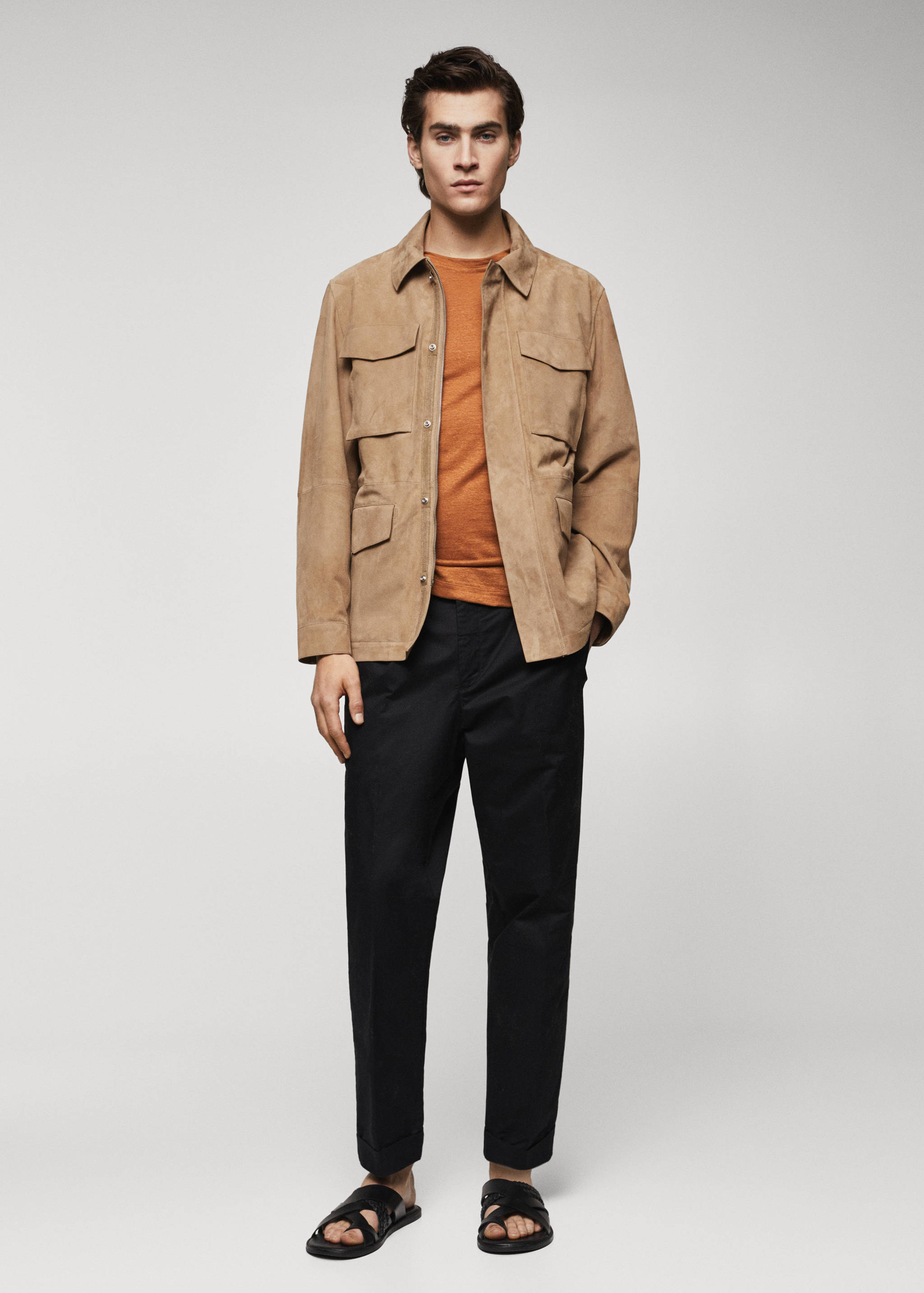 Flap-pocket suede jacket - General plane