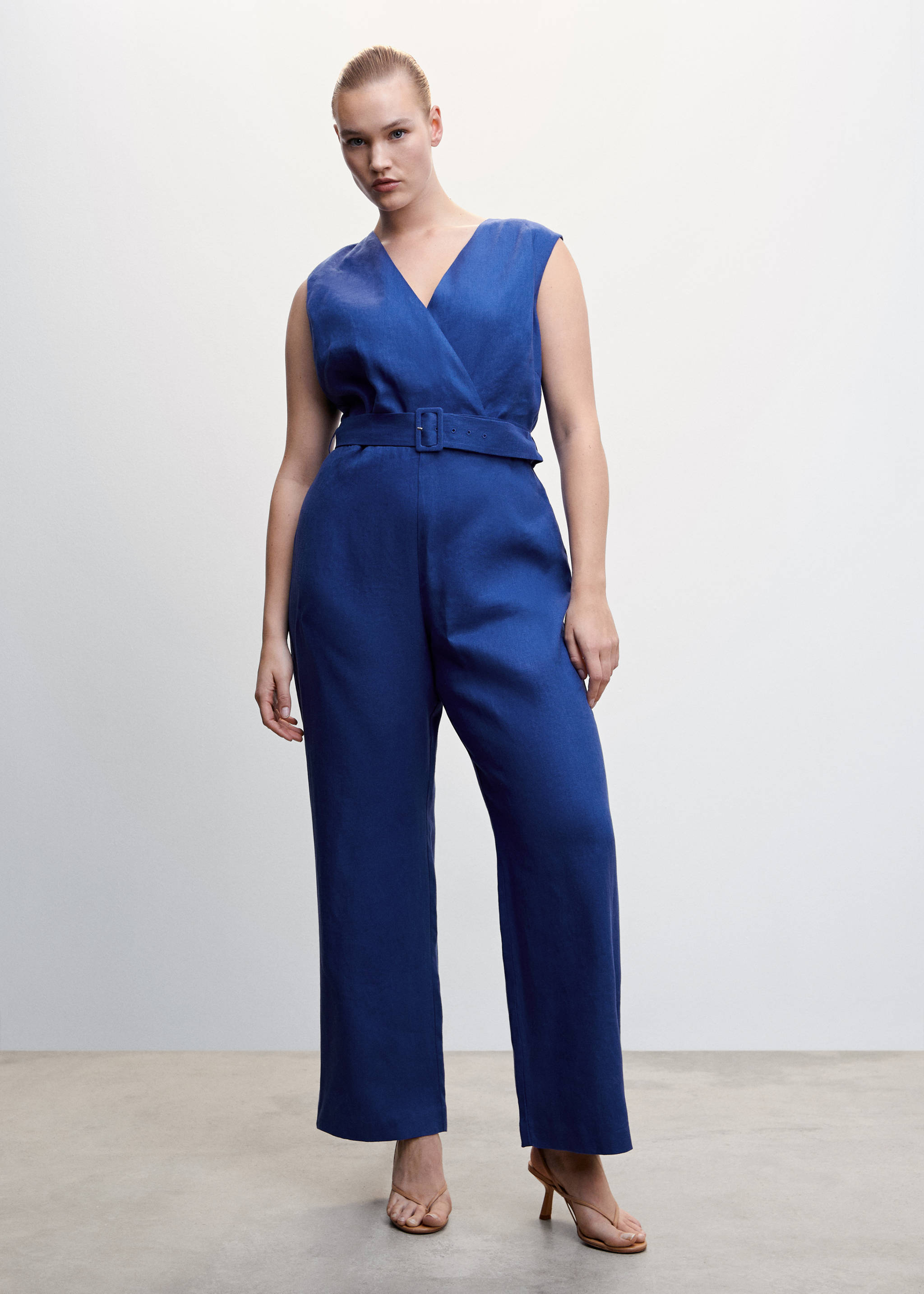 Ολόσωμη φόρμα λινή κρουαζέ ζώνη - Λεπτομέρεια του προϊόντος 3